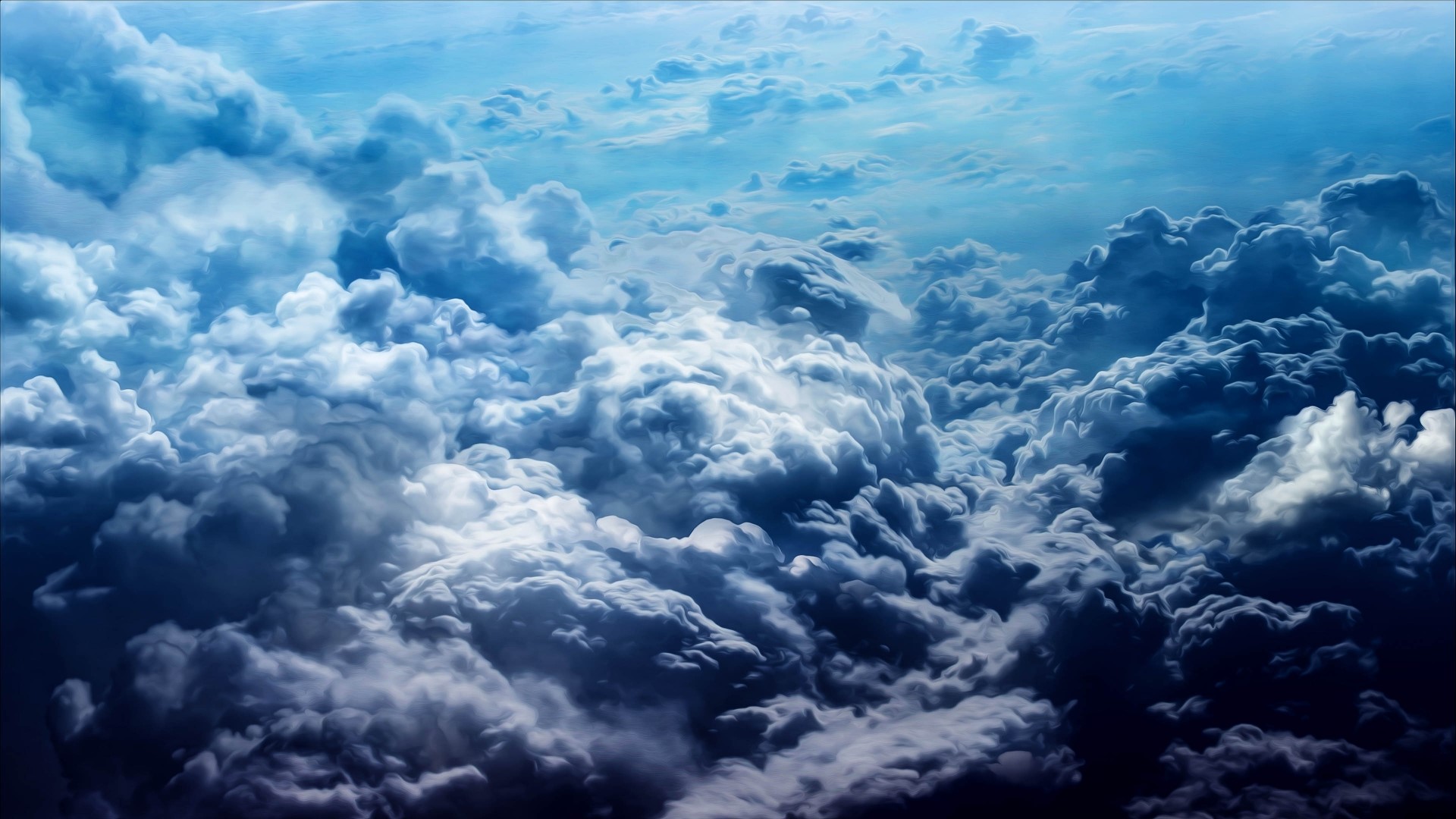 Aerial view of dramatic blue and white clouds HD Wallpaper