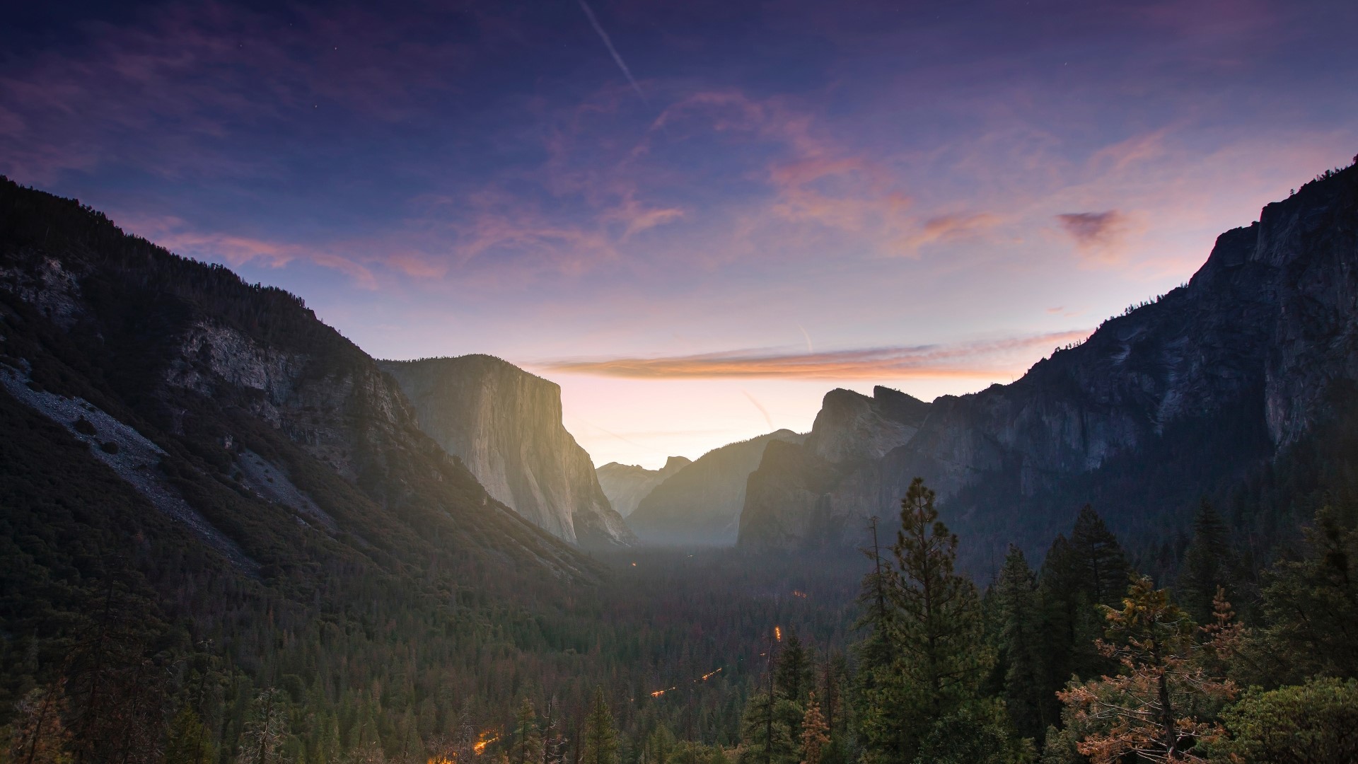 Yosemite Valley at sunset, Sierra Nevada HD Wallpaper