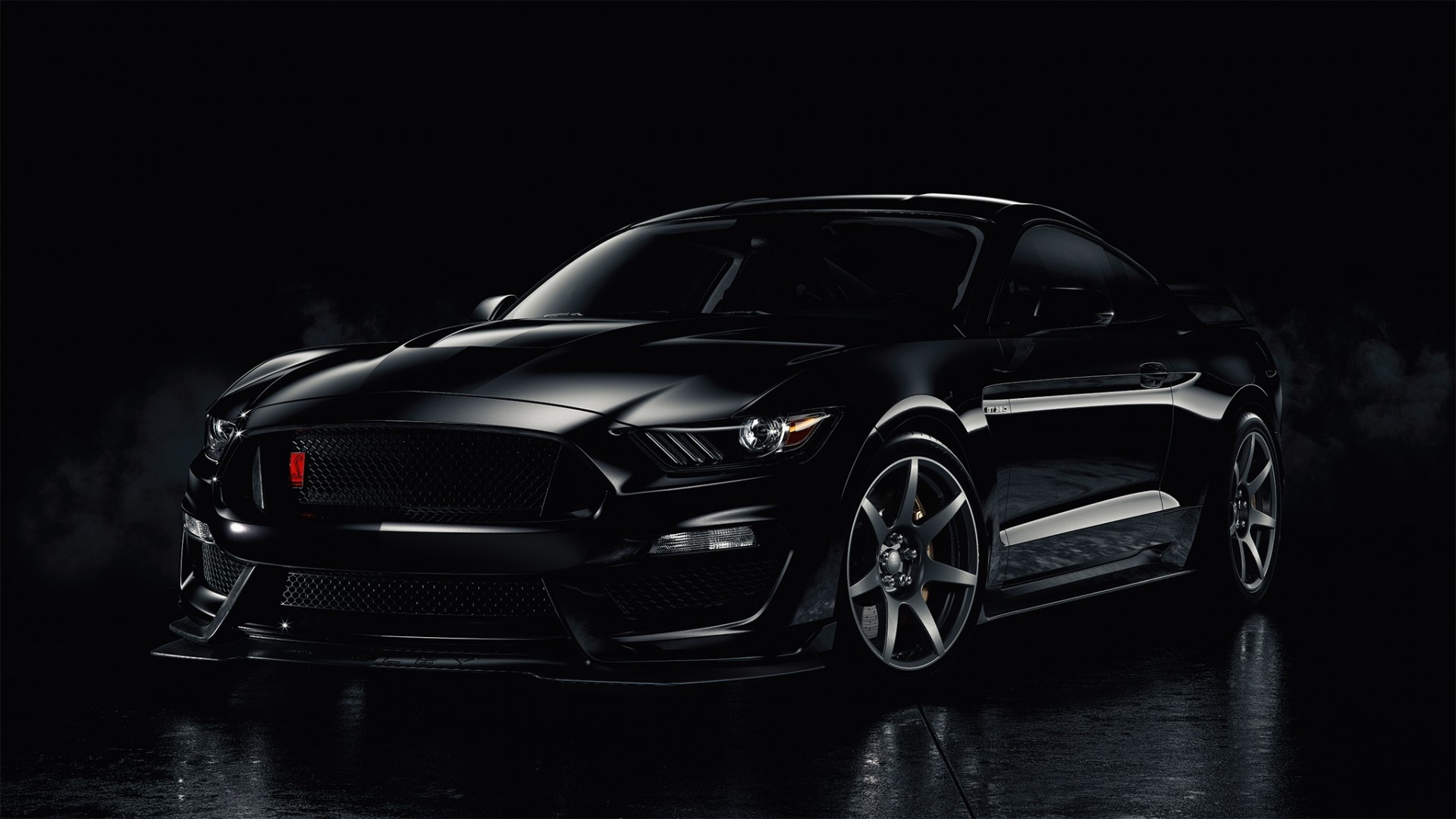 Black Ford Mustang with Red Emblem HD Wallpaper