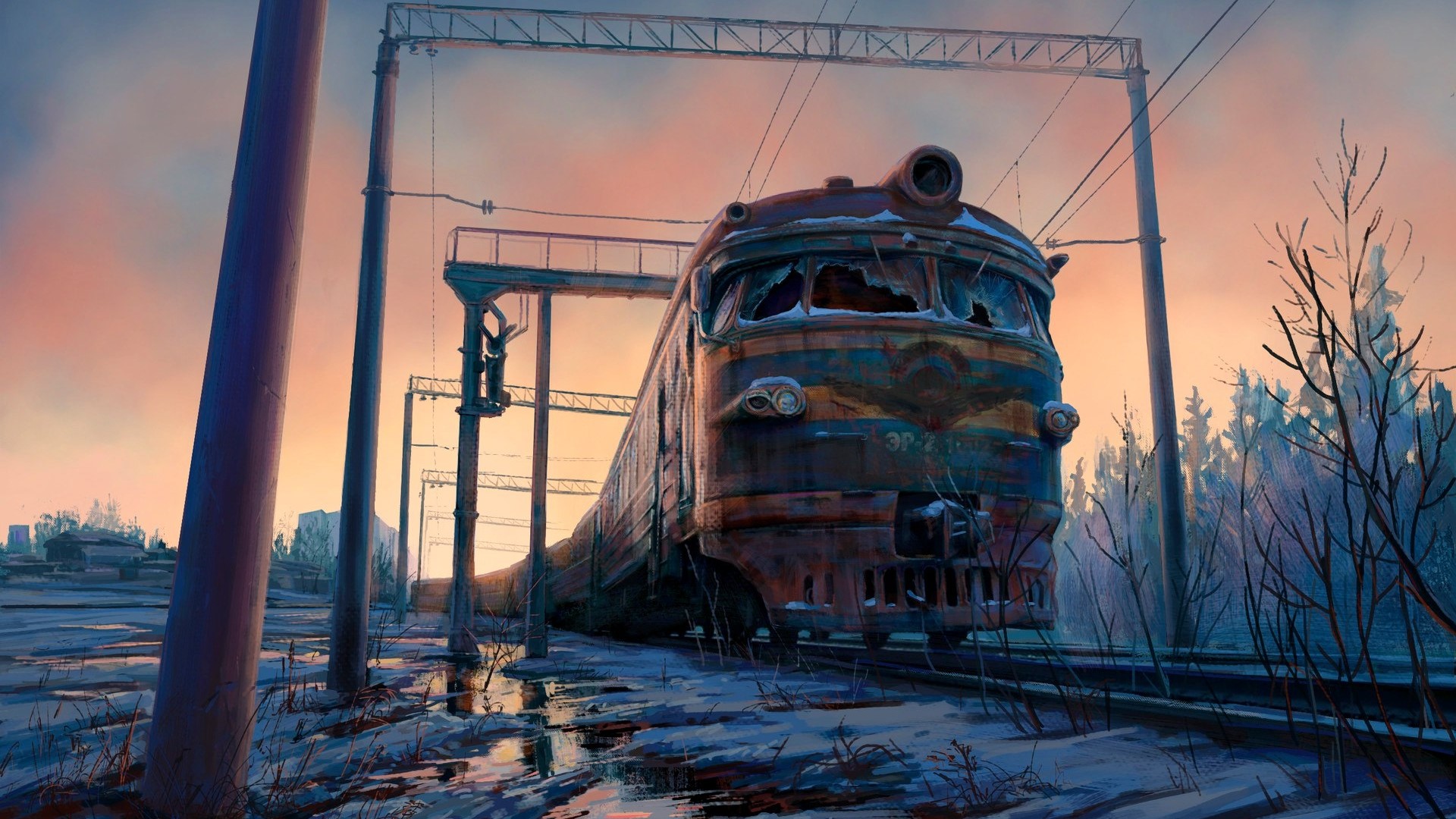Abandoned train at sunset HD Wallpaper