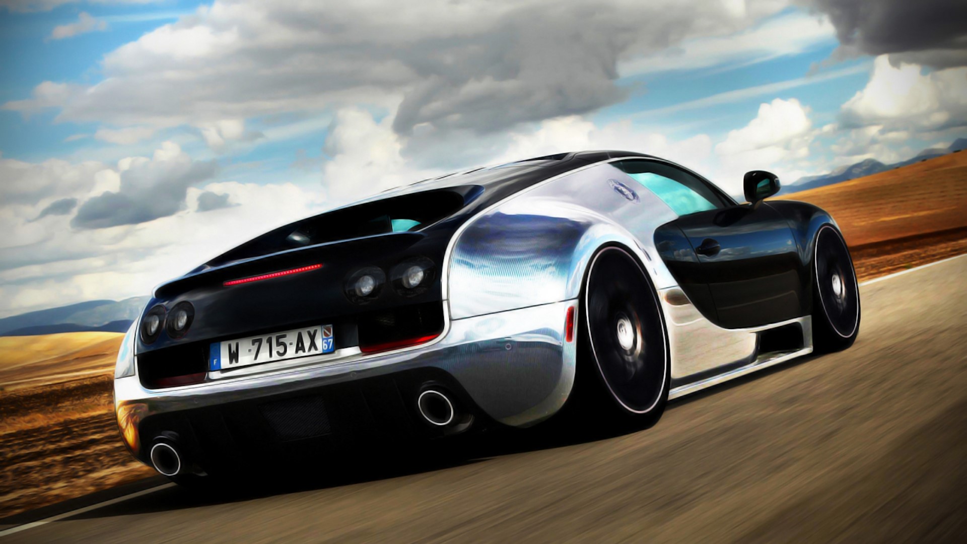 Bugatti Veyron driving on a road HD Wallpaper