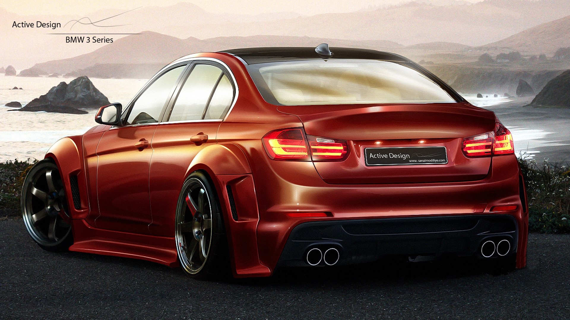 Red BMW 3 Series with wide body kit HD Wallpaper