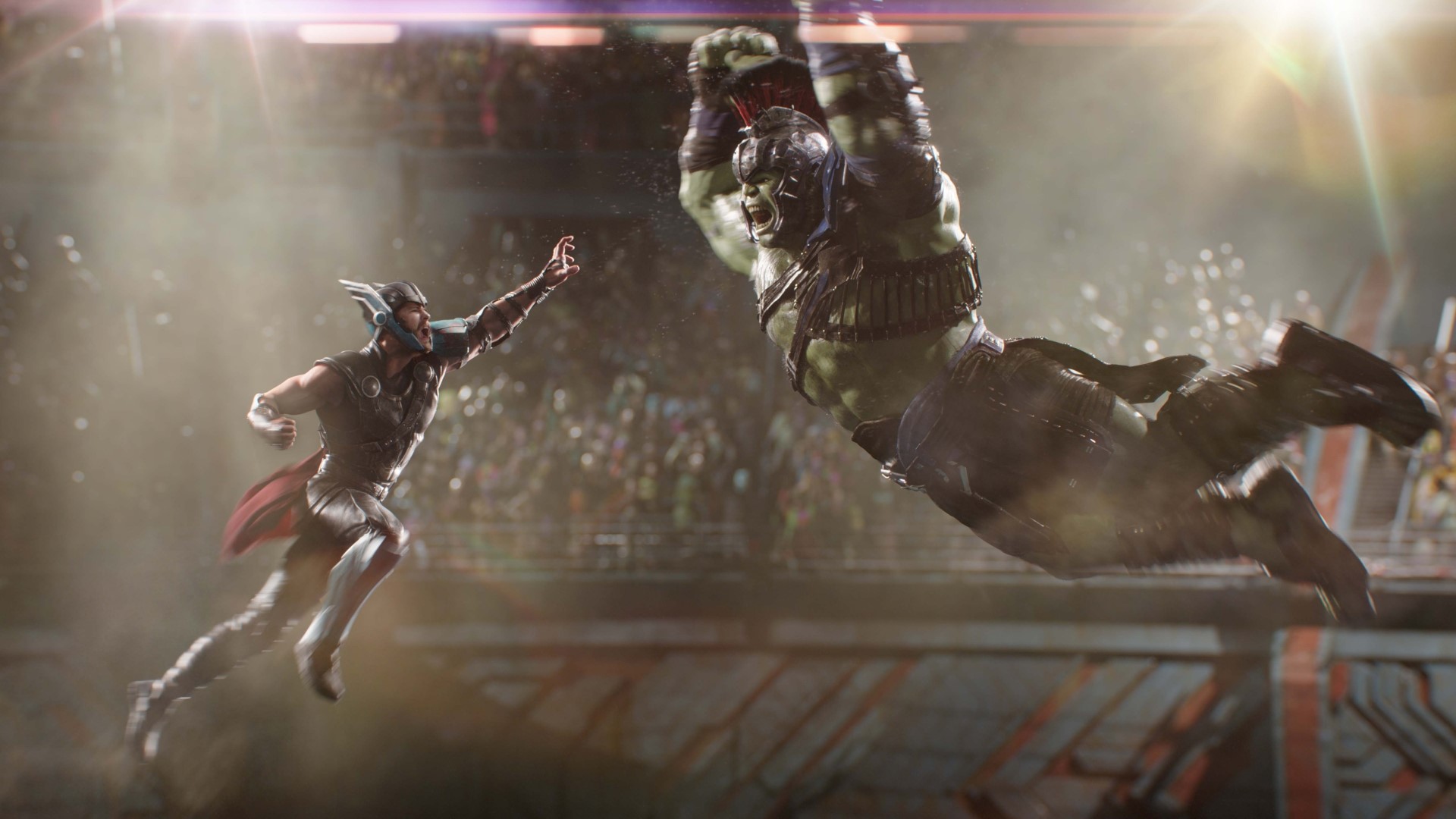 Thor from Thor: Ragnarok fighting Hulk HD Wallpaper