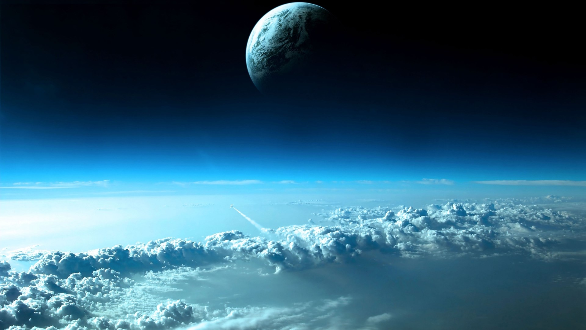 Planet in Space Above Clouds HD Wallpaper
