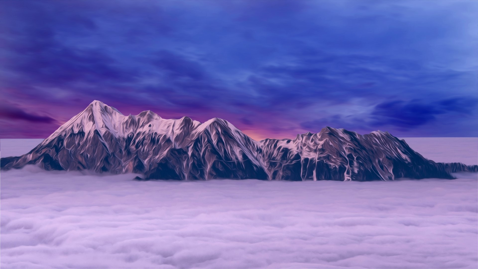 Abstract mountains above clouds at dusk HD Wallpaper