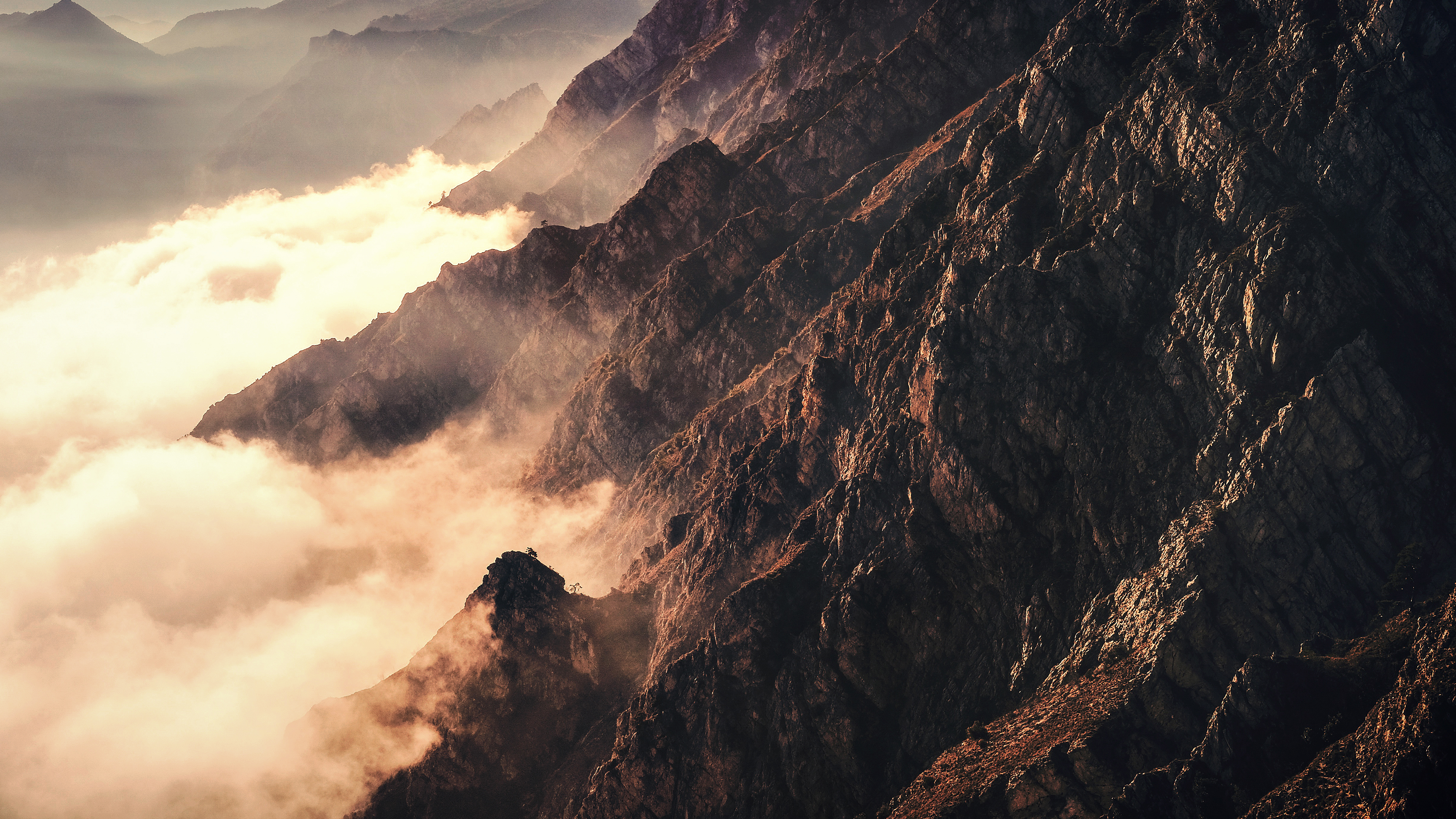 Mountains with Fog and Rocks in 4K HD Wallpaper