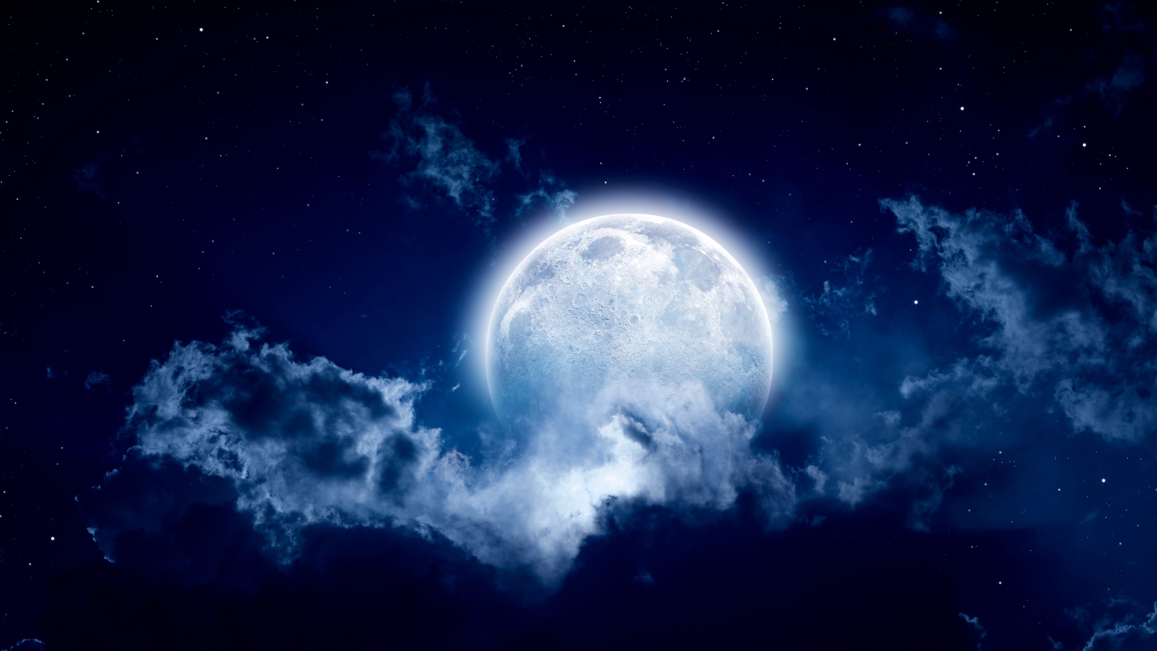 4K Moon and Clouds in Night Sky HD Wallpaper