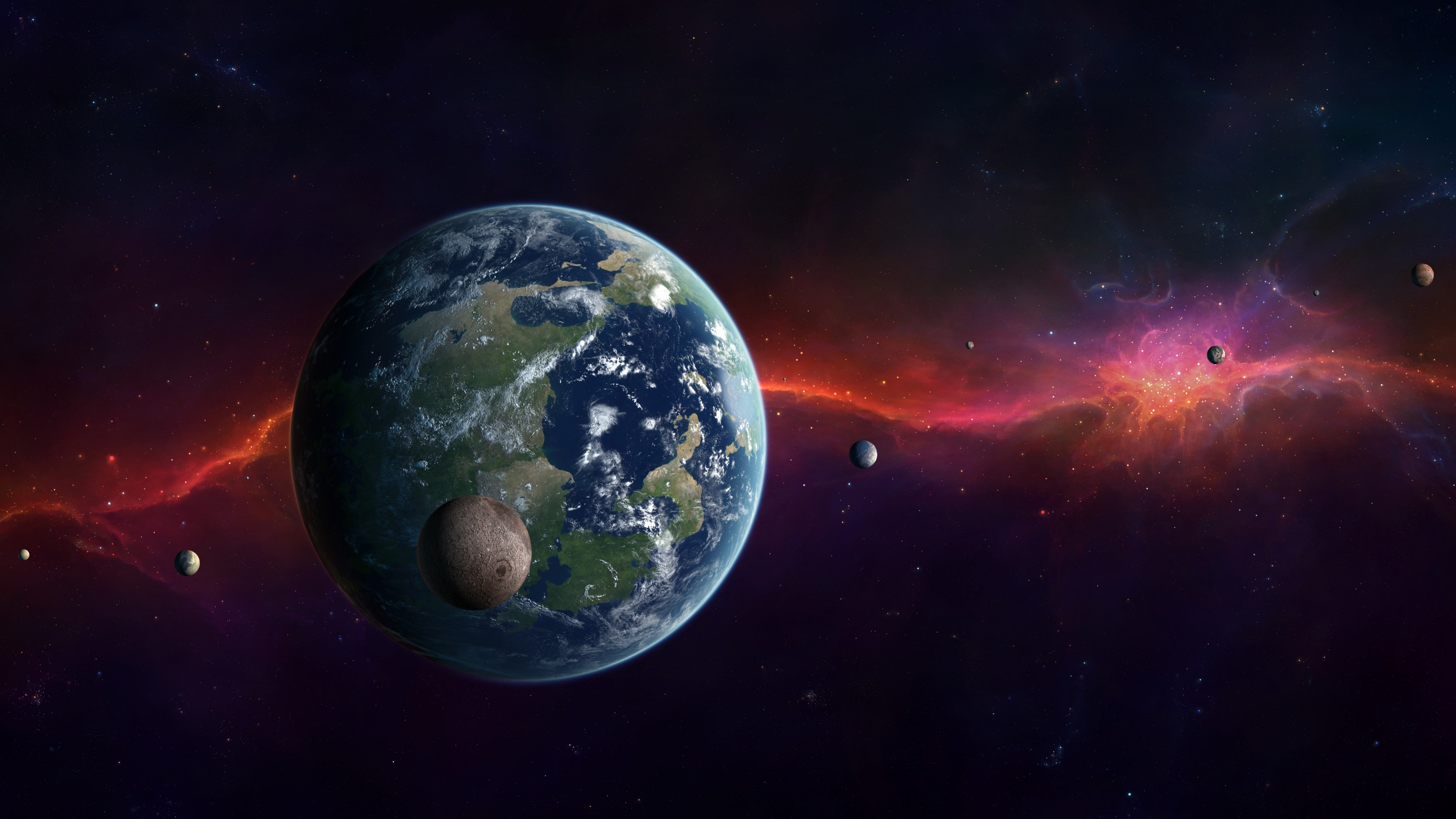 4K Planets and Nebula in Space HD Wallpaper