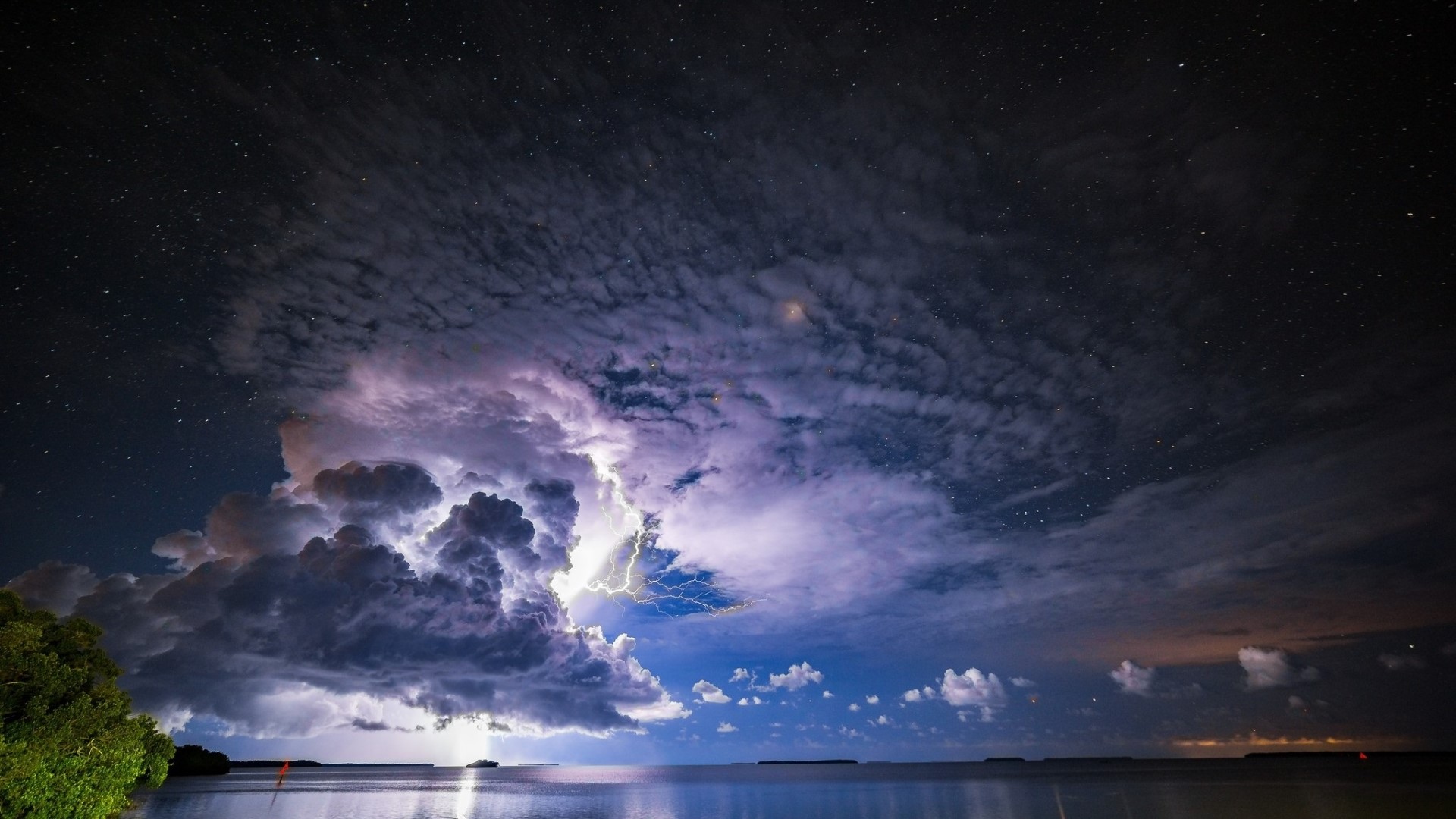 Lightning Storm Over Water at Night HD Wallpaper
