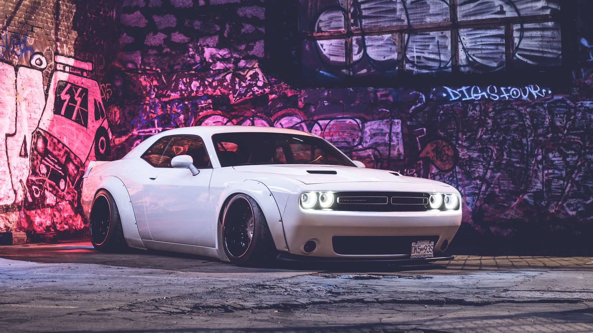 White Dodge Challenger with widebody kit HD Wallpaper