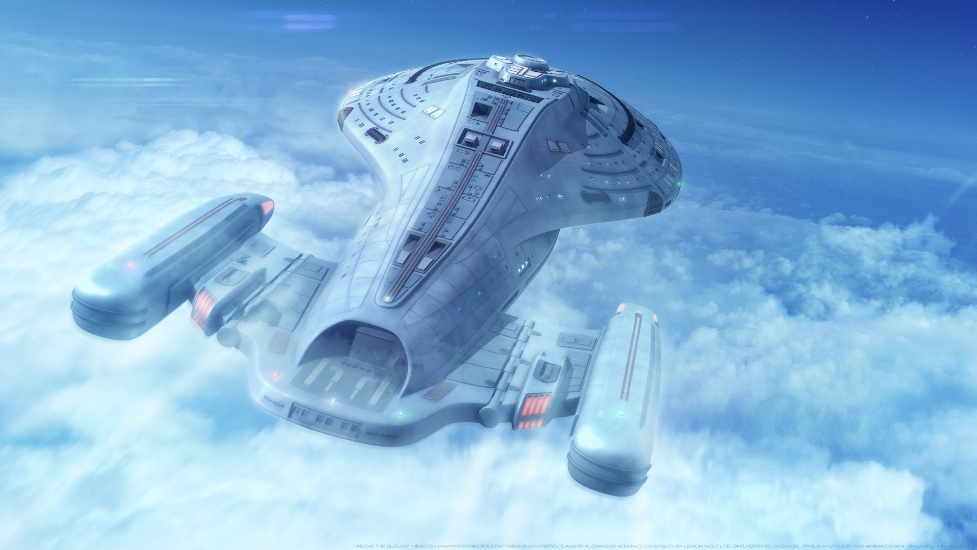 Starship flying above clouds HD Wallpaper