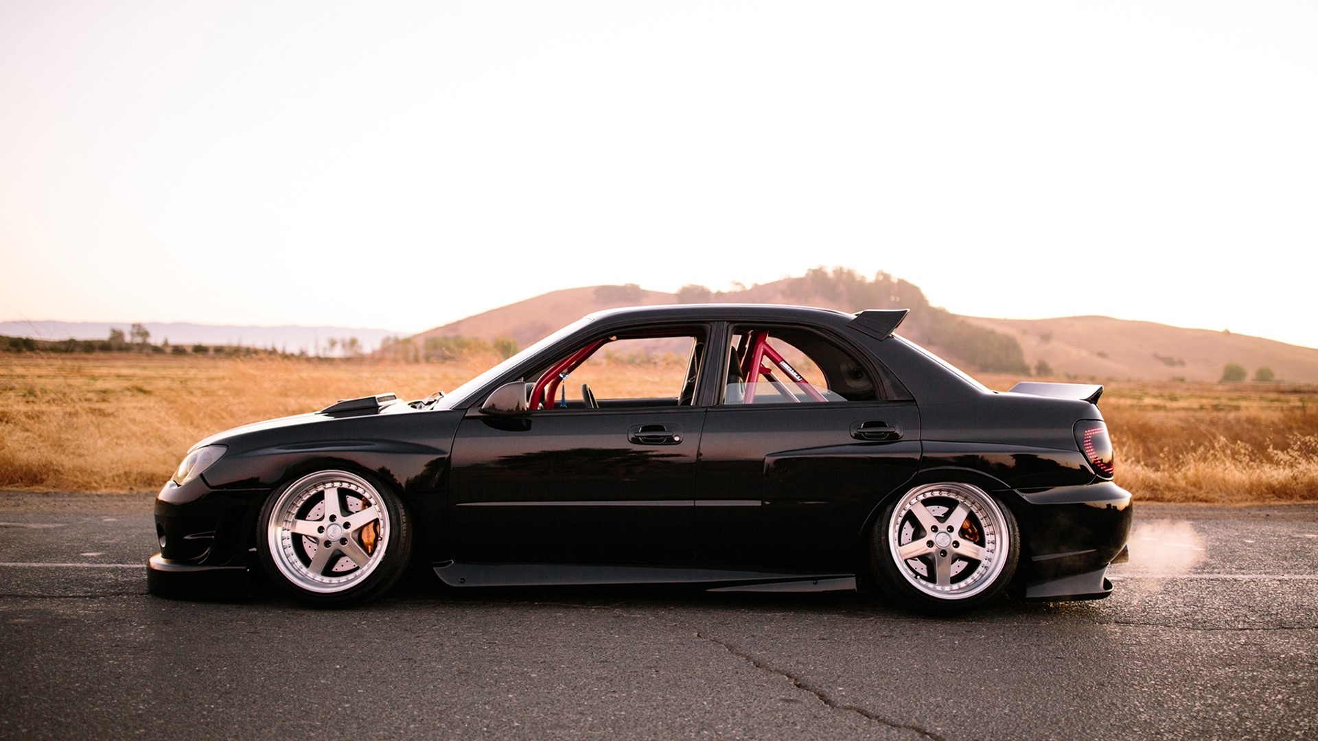 Black Subaru Impreza with roll cage HD Wallpaper