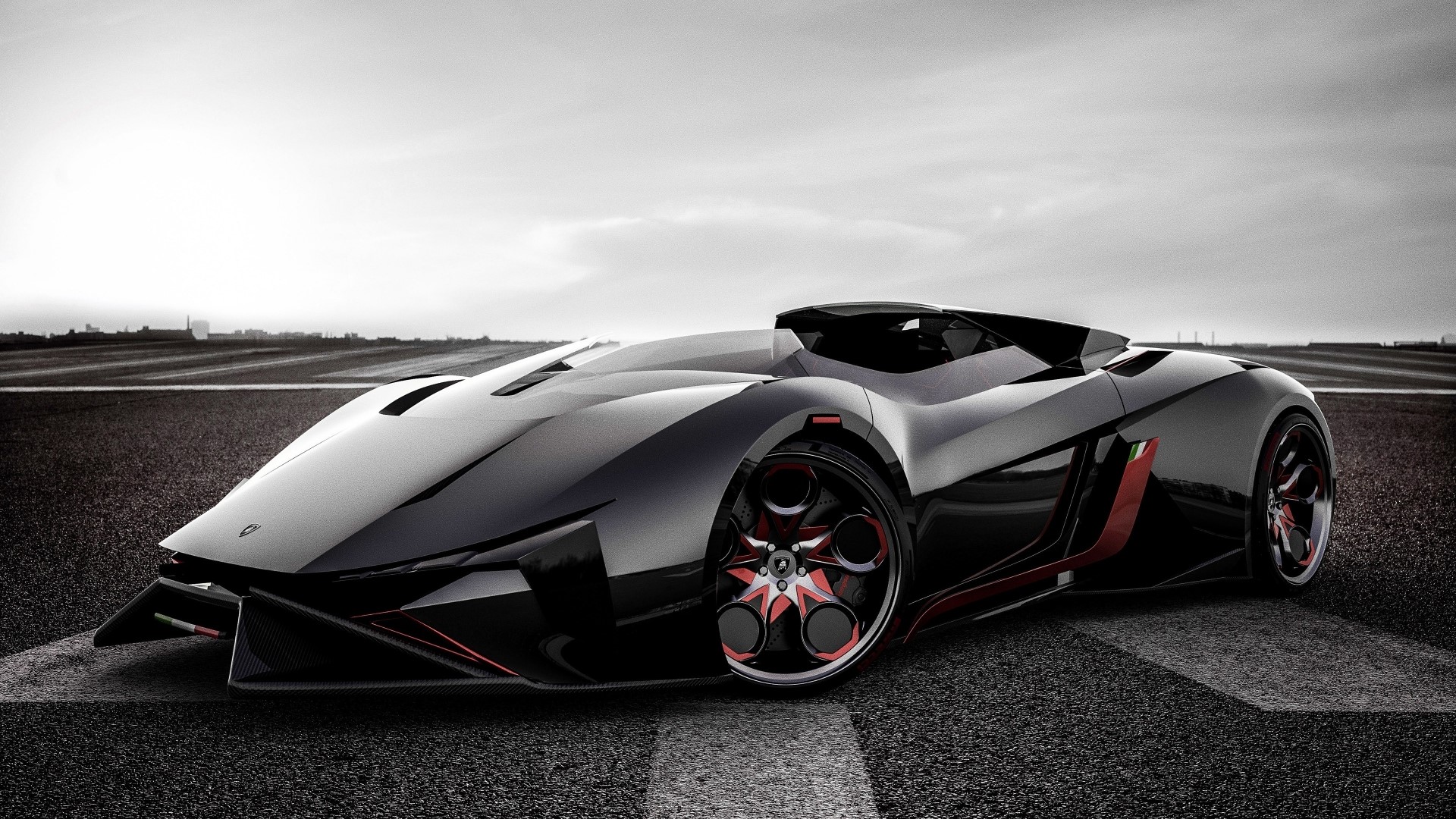 Black Lamborghini concept car on a racetrack HD Wallpaper