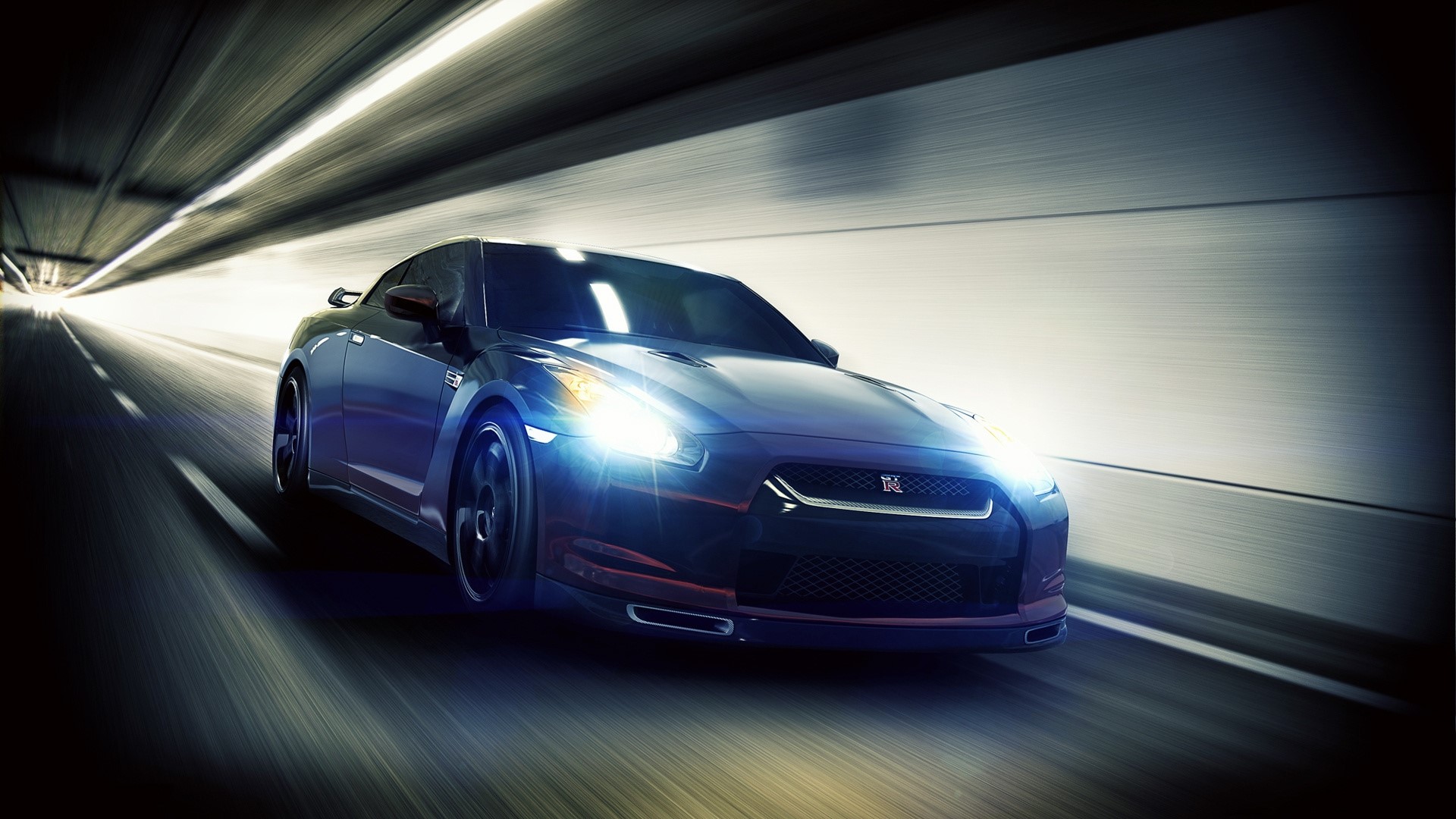 Nissan GTR driving through a tunnel HD Wallpaper