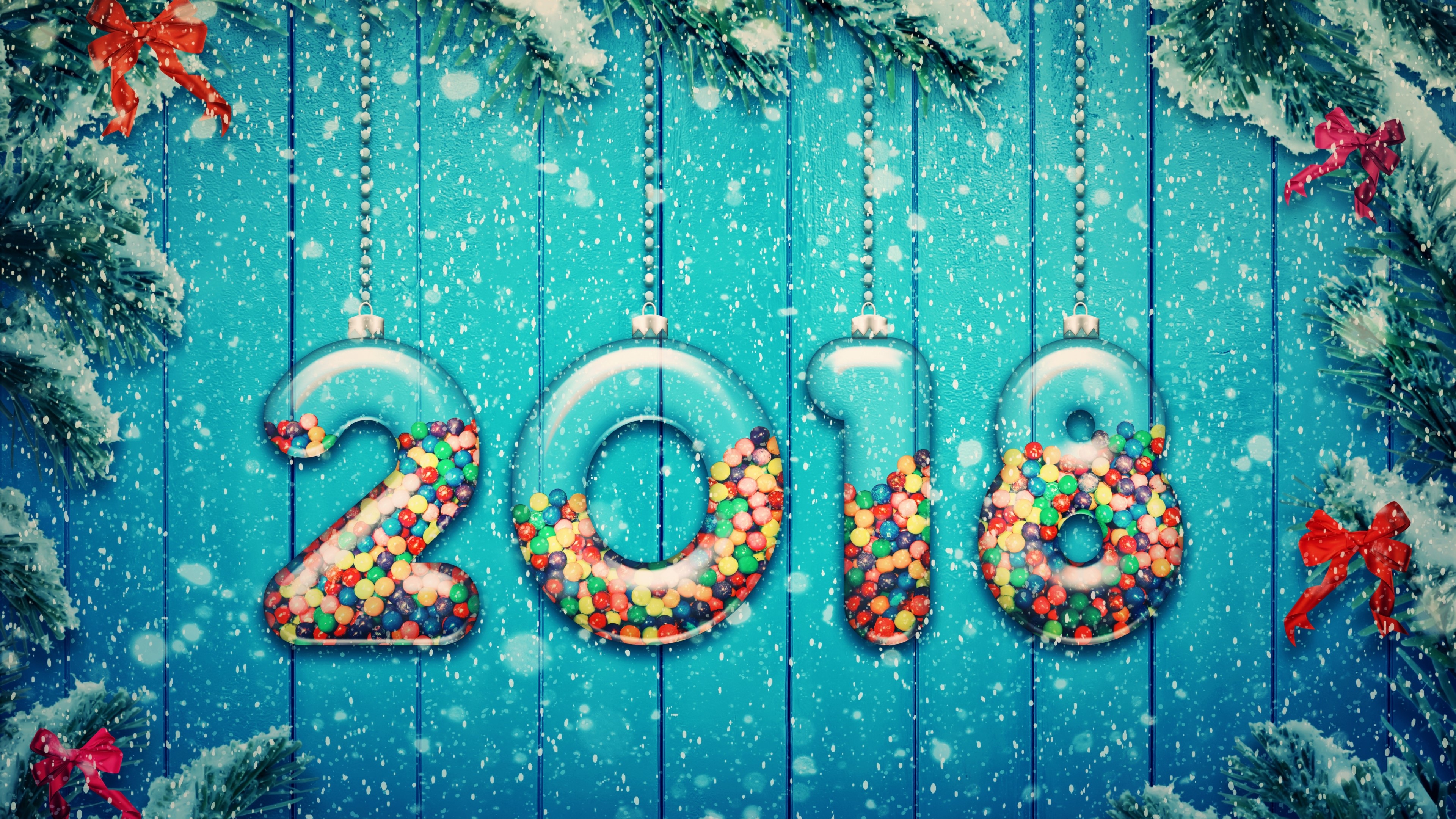 4K 2018 Year Christmas Ornaments HD Wallpaper