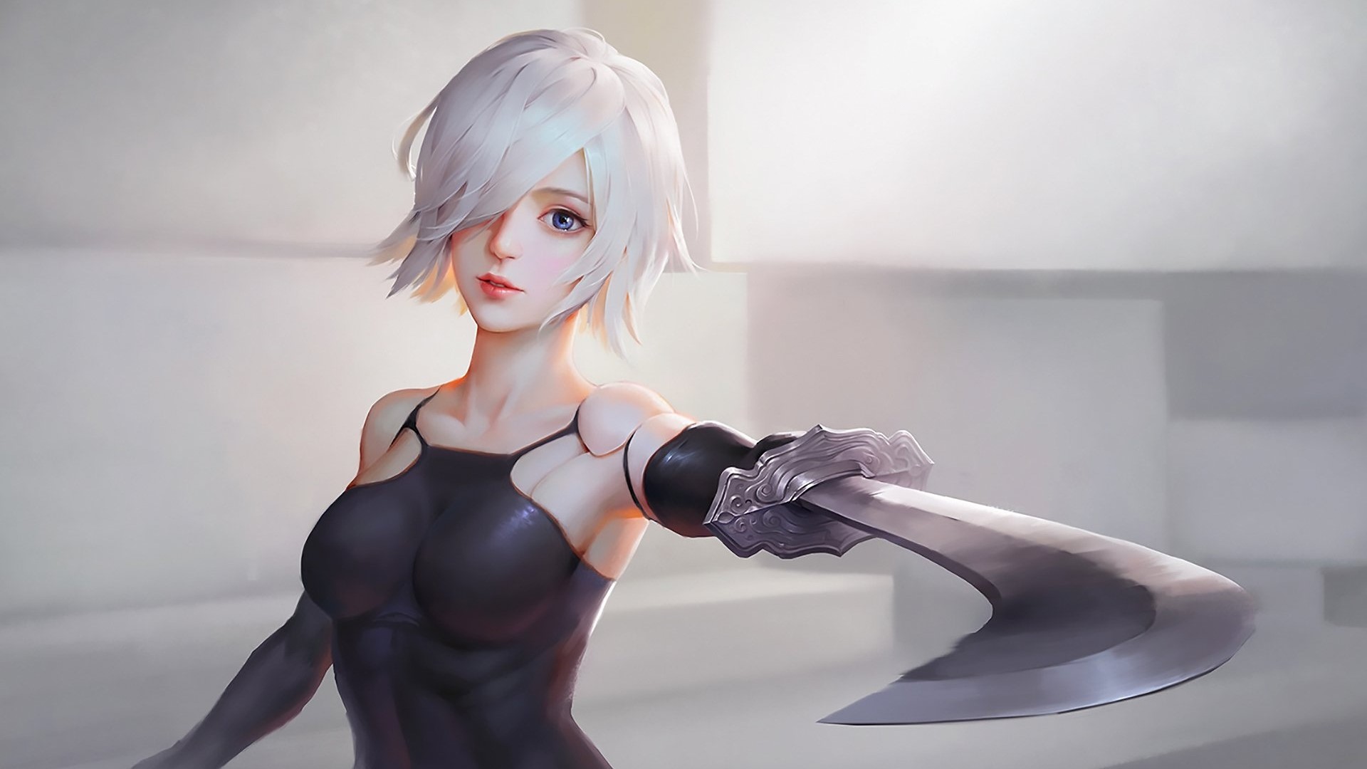 2B from NieR: Automata with a sword HD Wallpaper