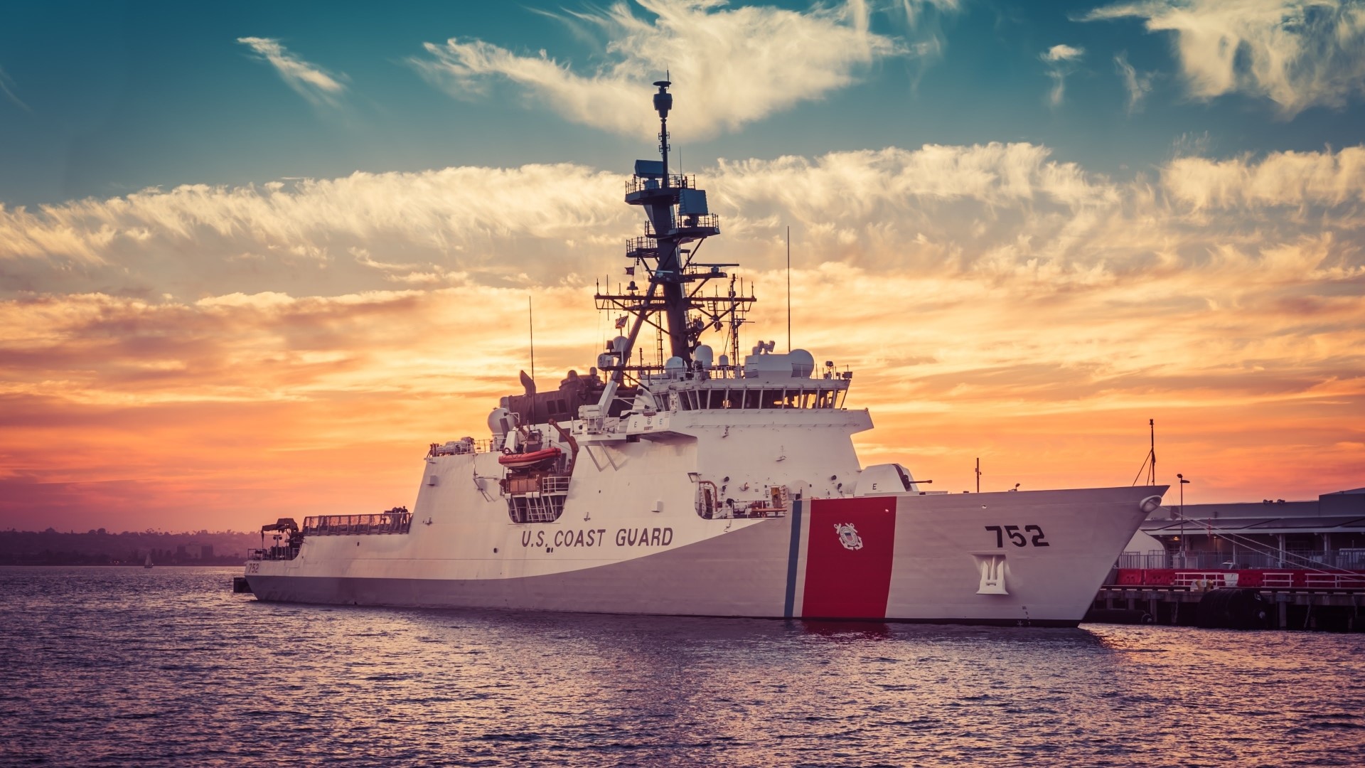 U.S. Coast Guard Cutter Stratton 752 at Sunset HD Wallpaper