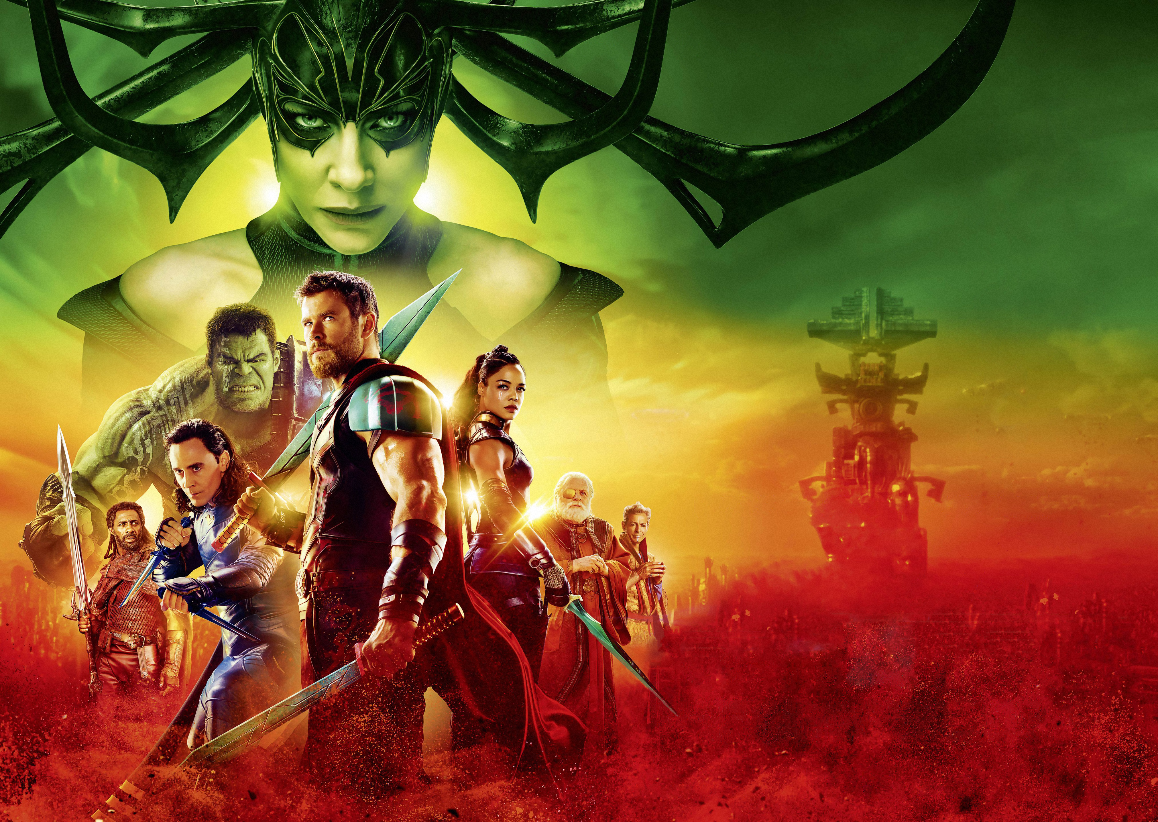 Thor Ragnarok characters Hela, Thor, Hulk, Loki, Valkyrie, Odin HD Wallpaper