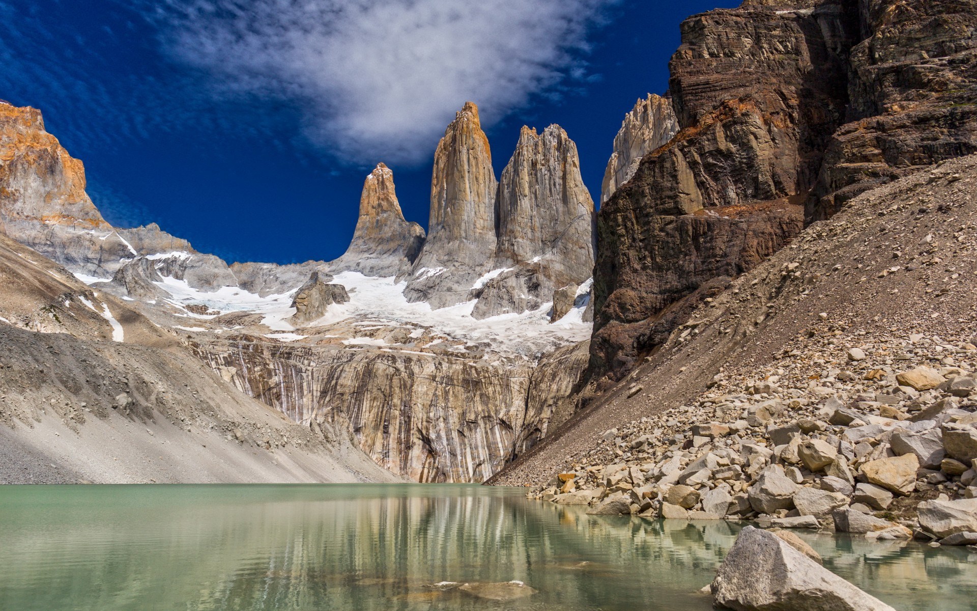 Torres del Paine National Park with lake HD Wallpaper