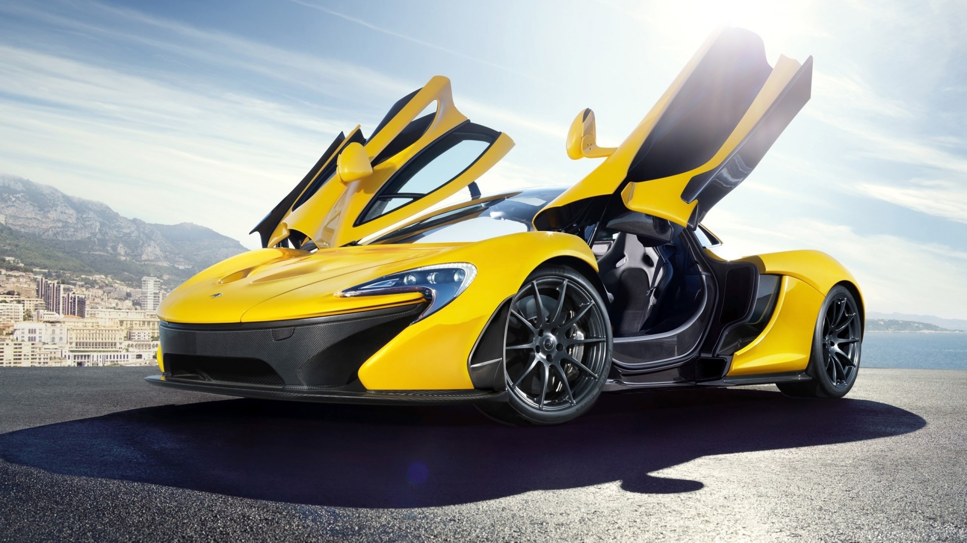 Yellow McLaren P1 with Doors Open HD Wallpaper