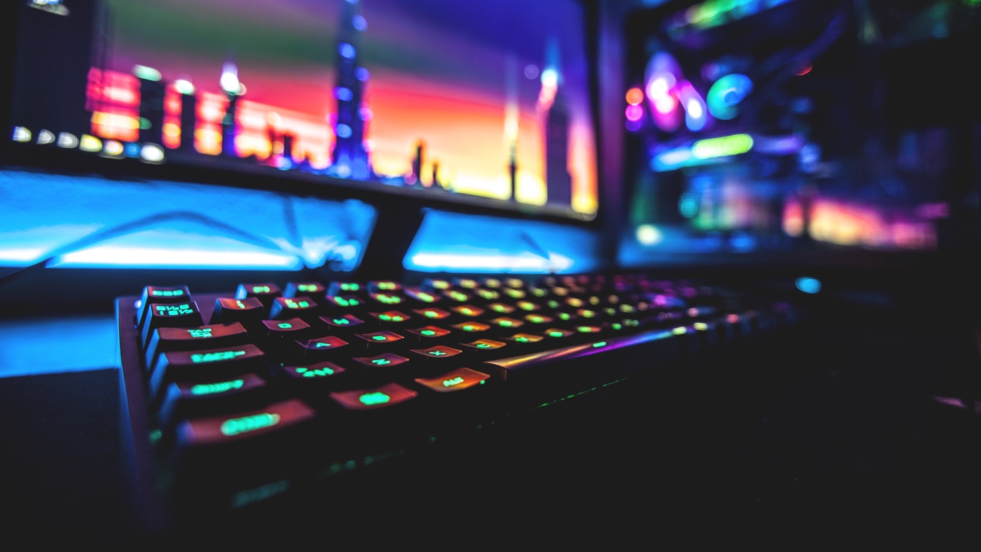 Colorful Gaming Keyboard with Computer Monitor HD Wallpaper