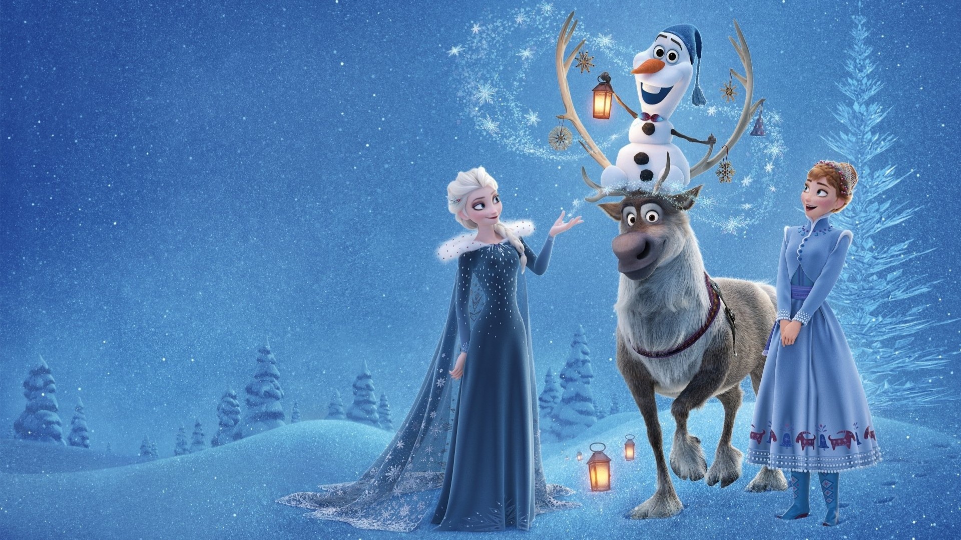 Elsa, Anna, Olaf, and Sven from Frozen HD Wallpaper