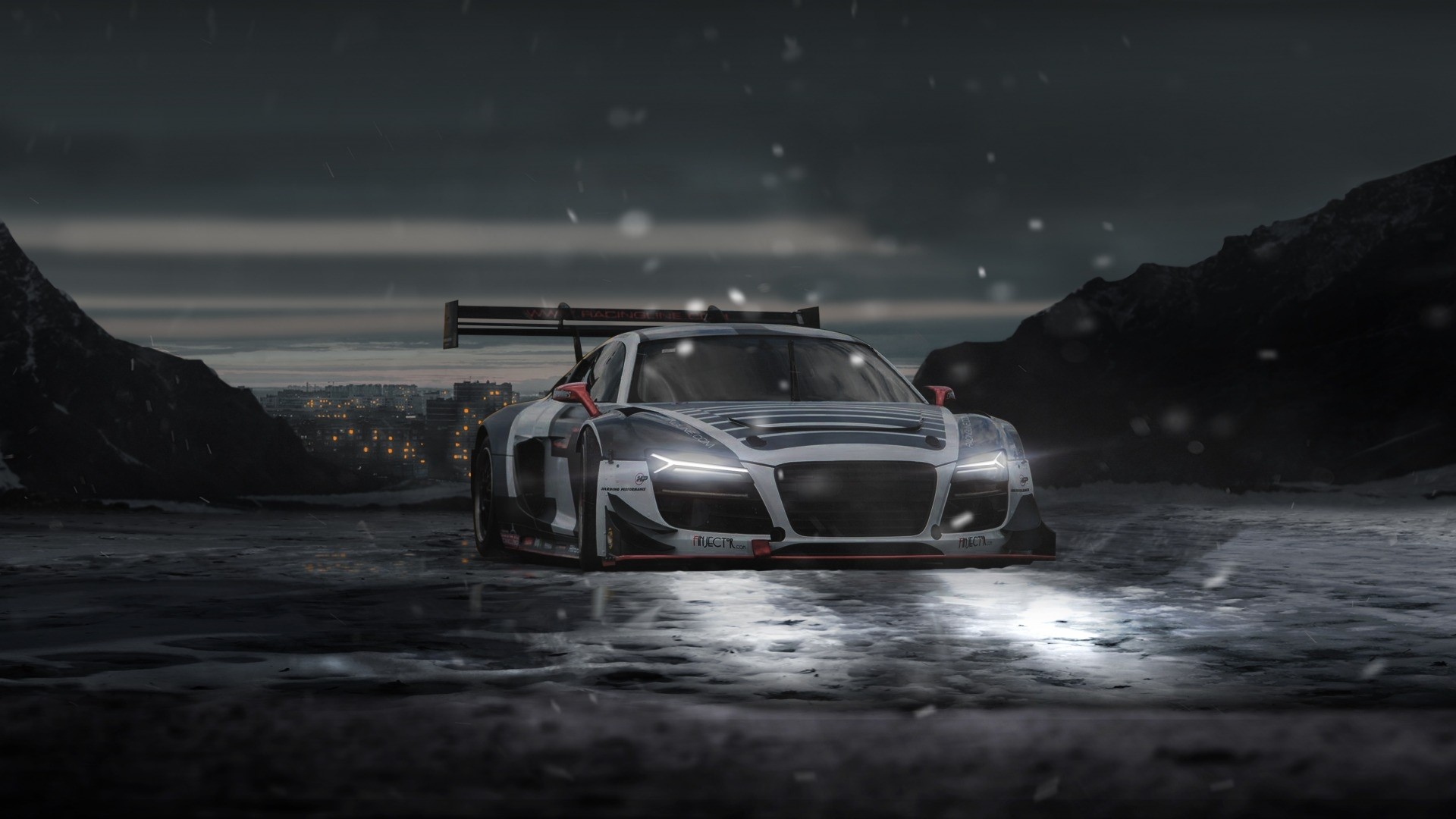 Audi R8 LMS GT3 race car in snow HD Wallpaper