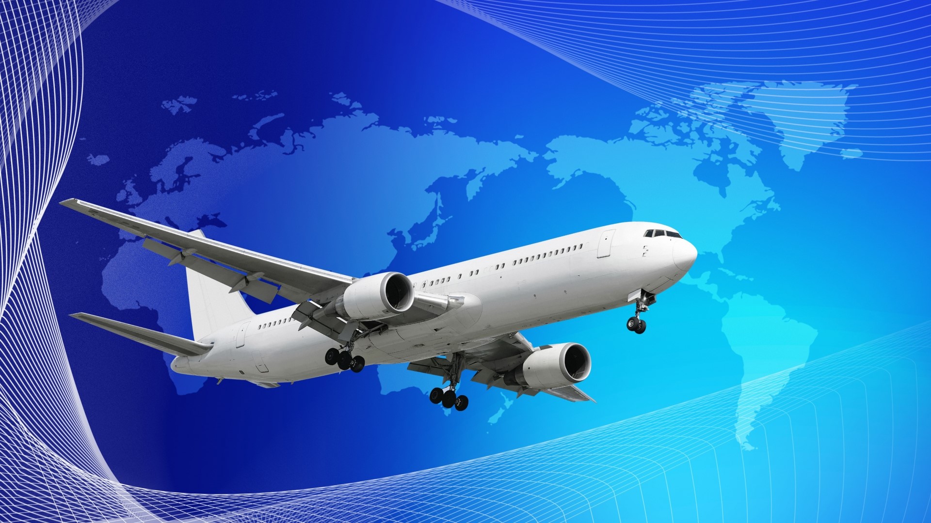 Airplane flying over world map HD Wallpaper