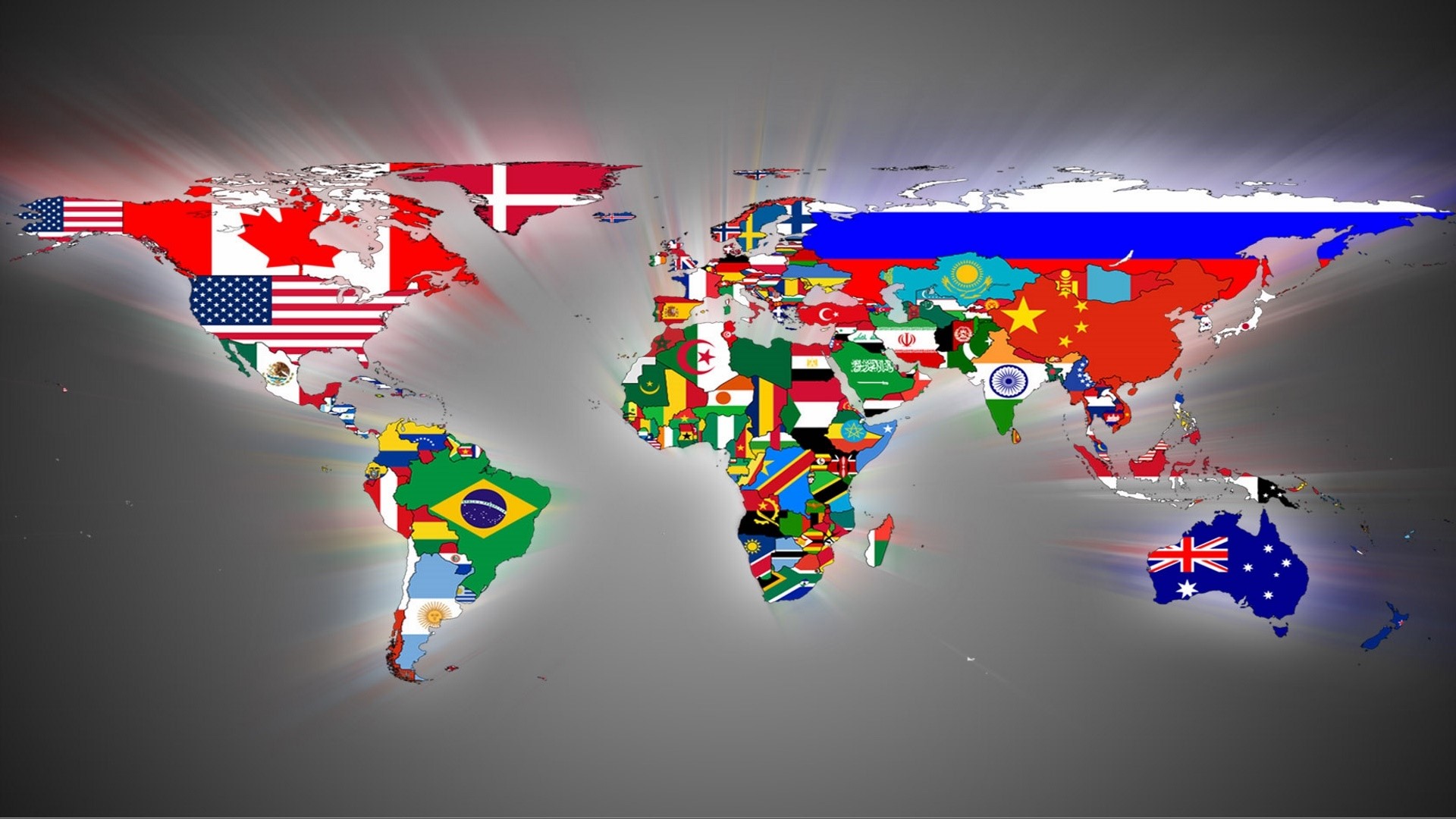 World map with countries represented by their flags HD Wallpaper