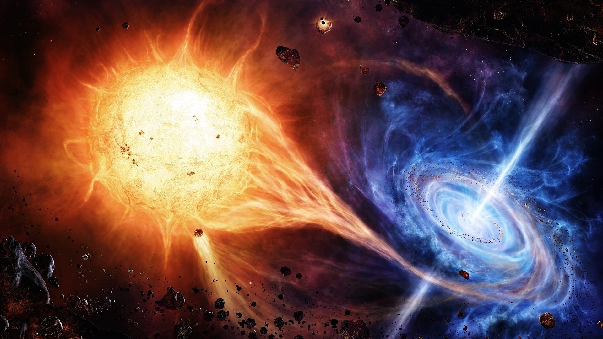 Sun and Black Hole Collision HD Wallpaper
