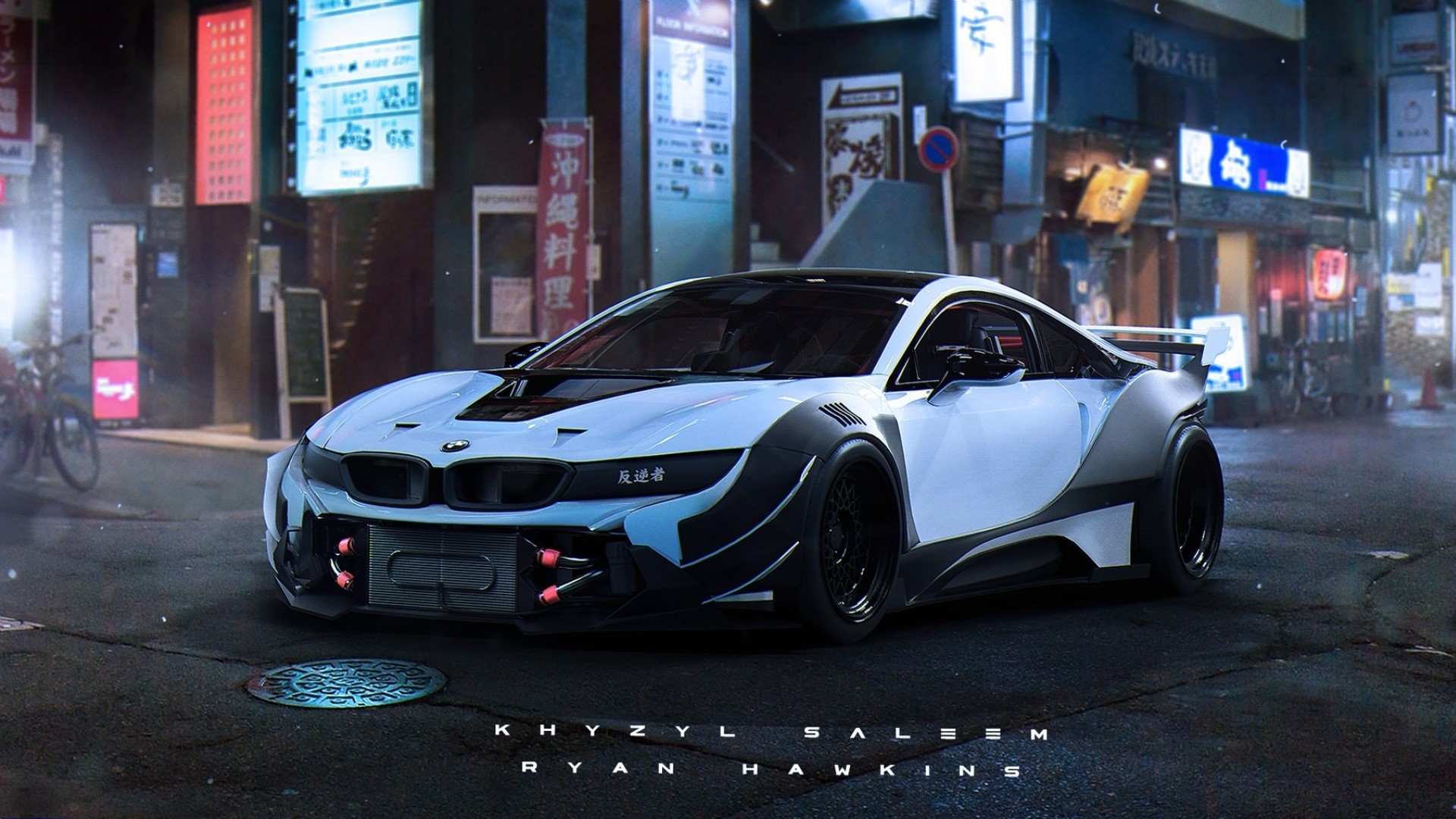 Modified BMW i8 in a Japanese City at Night HD Wallpaper