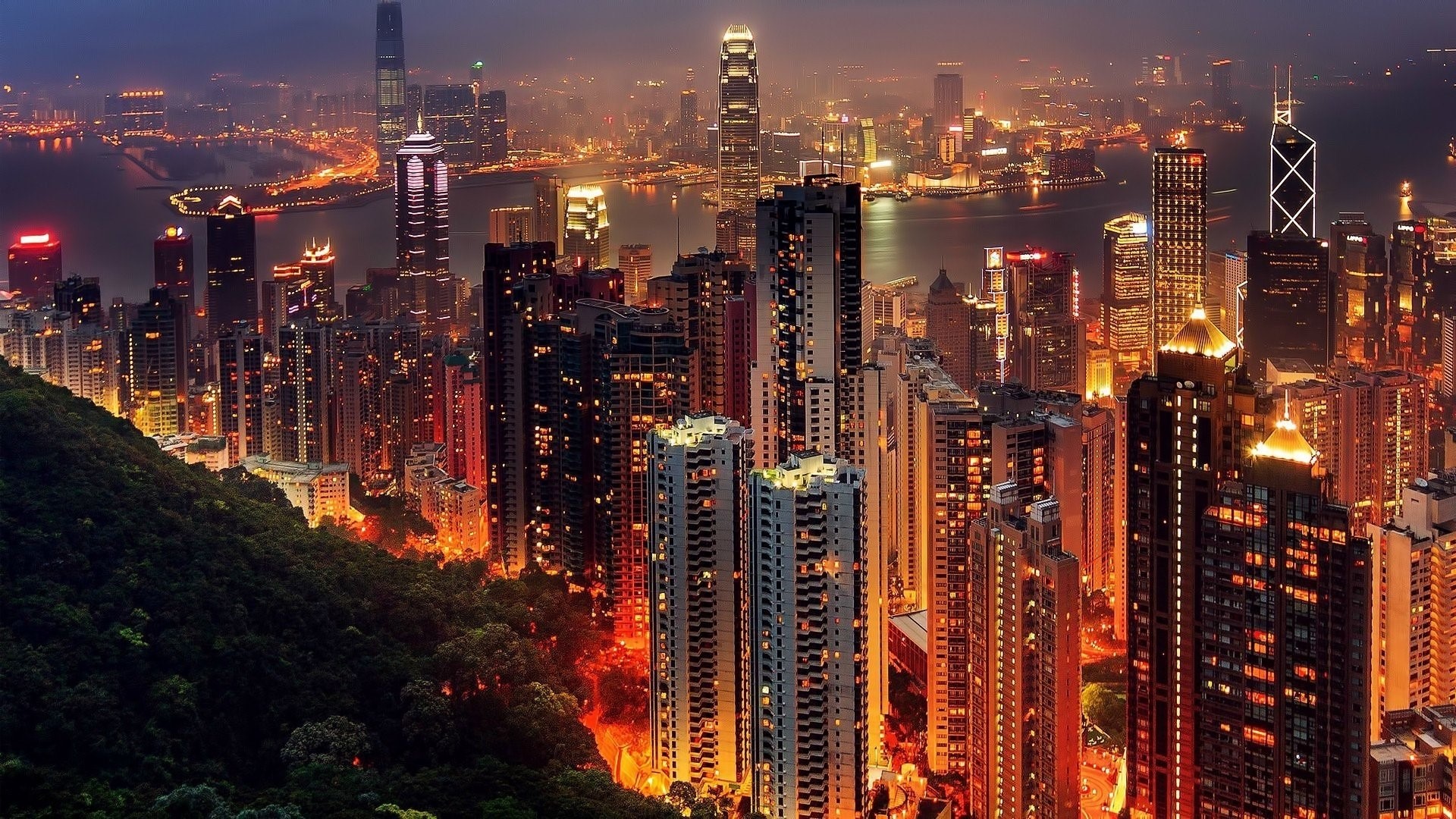 Hong Kong skyline at night HD Wallpaper