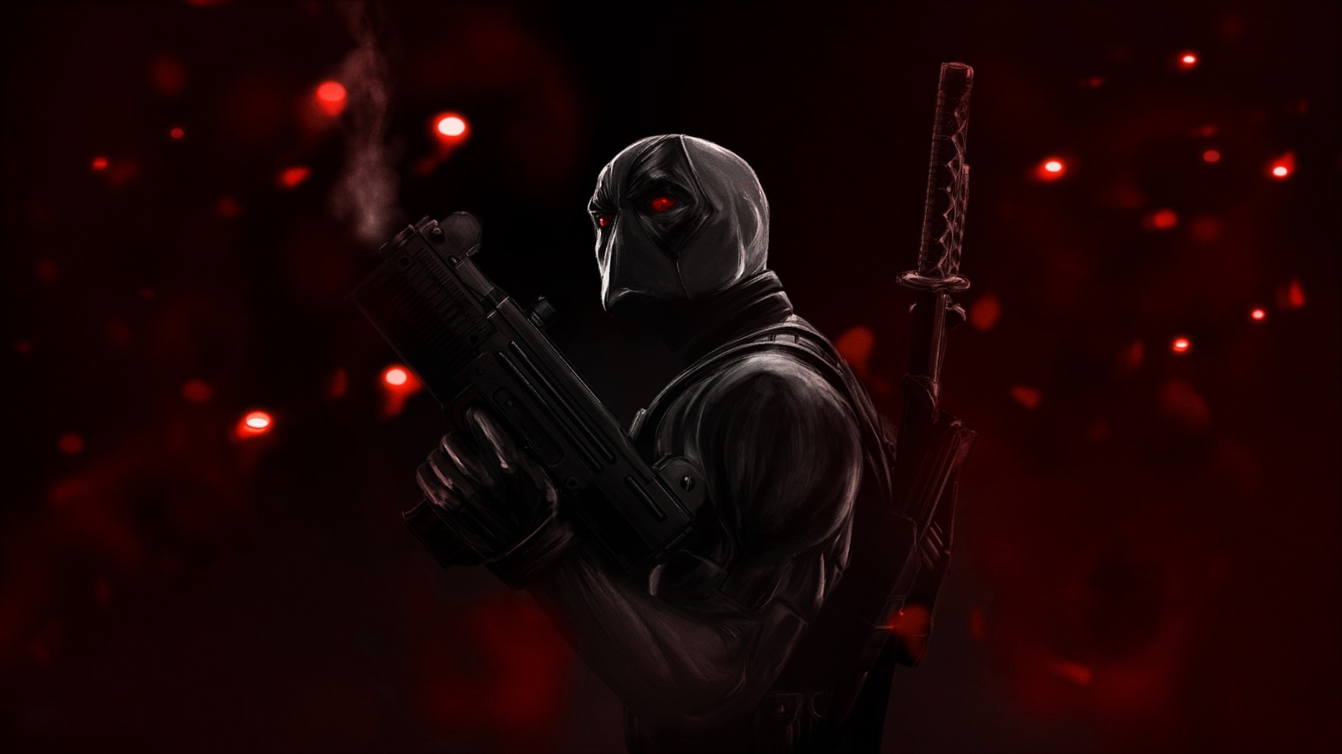 Deadpool with a gun and sword HD Wallpaper