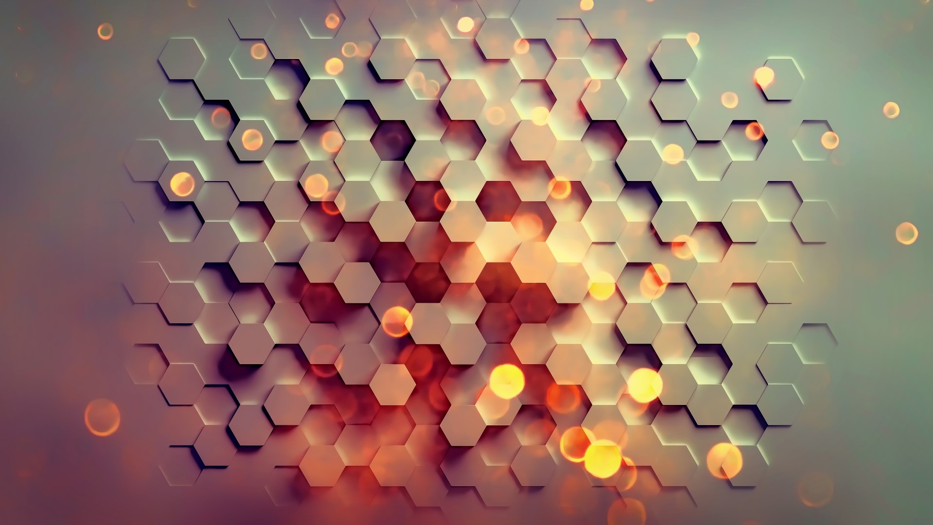 Hexagonal pattern with bokeh lights HD Wallpaper