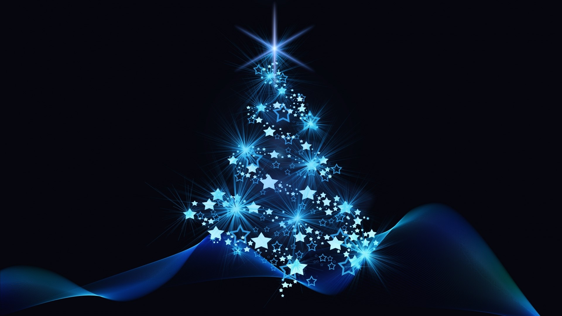 Abstract Christmas Tree Made of Blue Stars HD Wallpaper