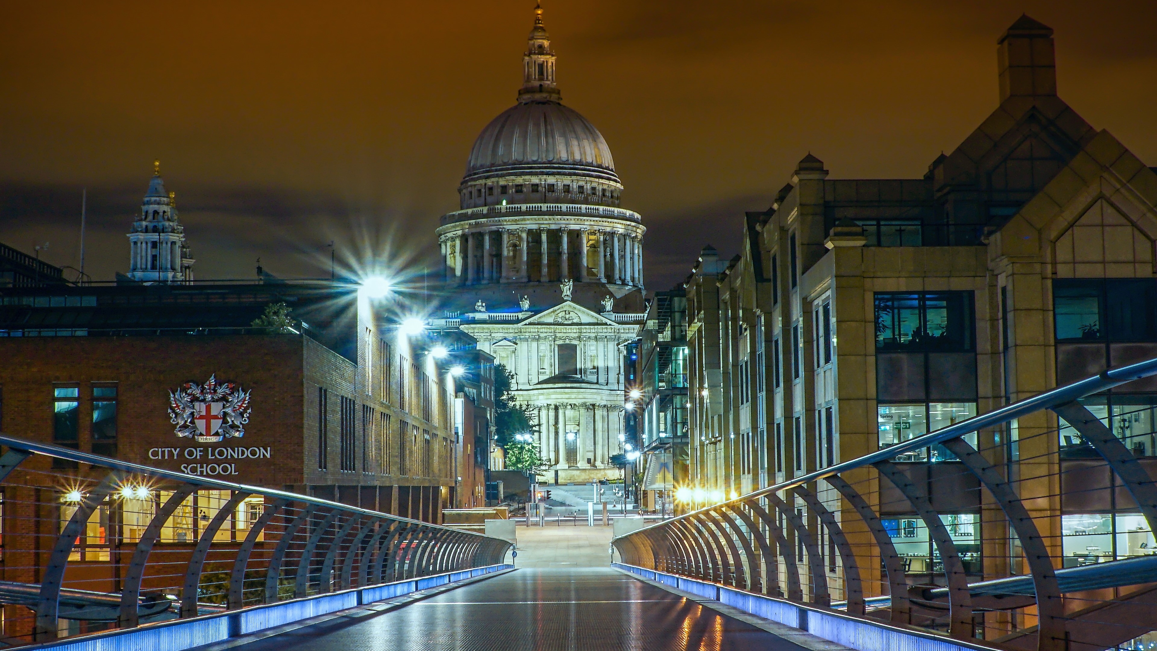 St. Paul's Cathedral and City of London School at Night HD Wallpaper