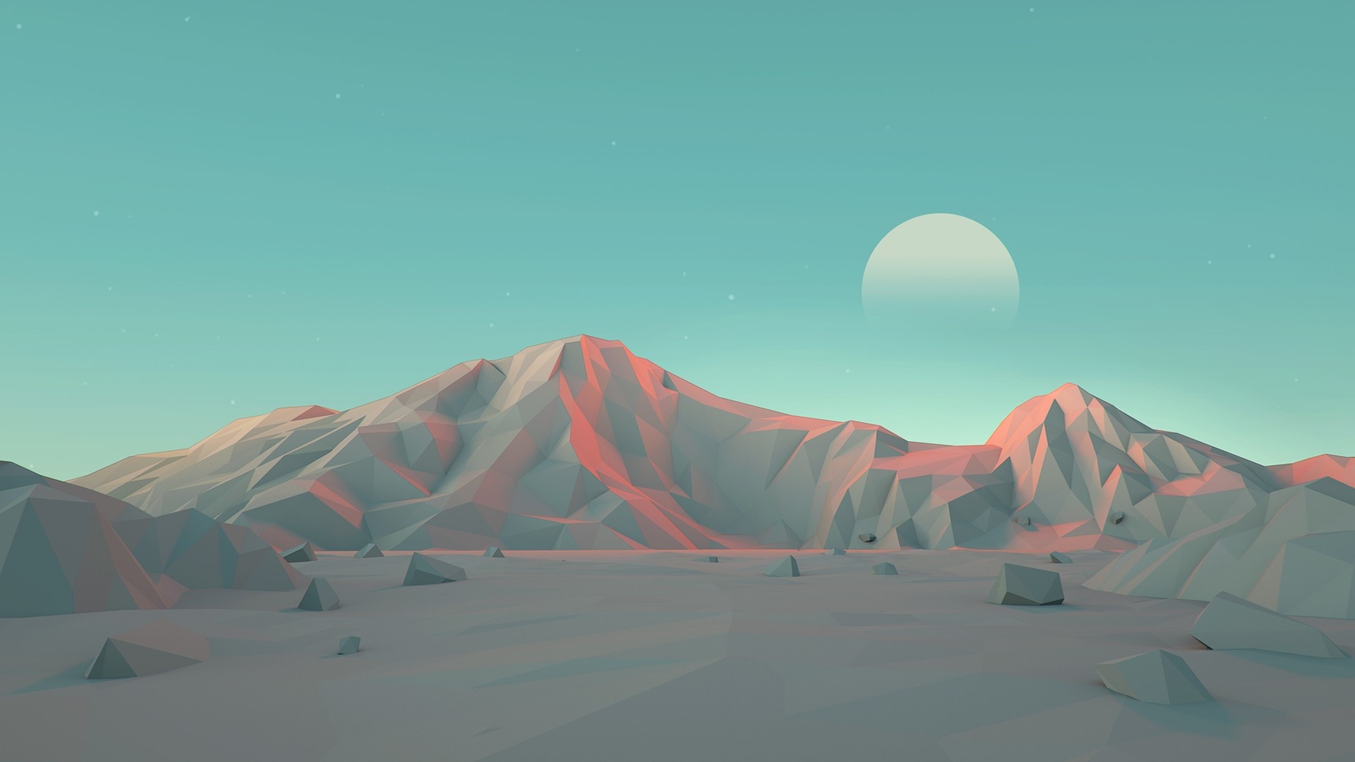 Low Poly Mountains with Large Moon HD Wallpaper