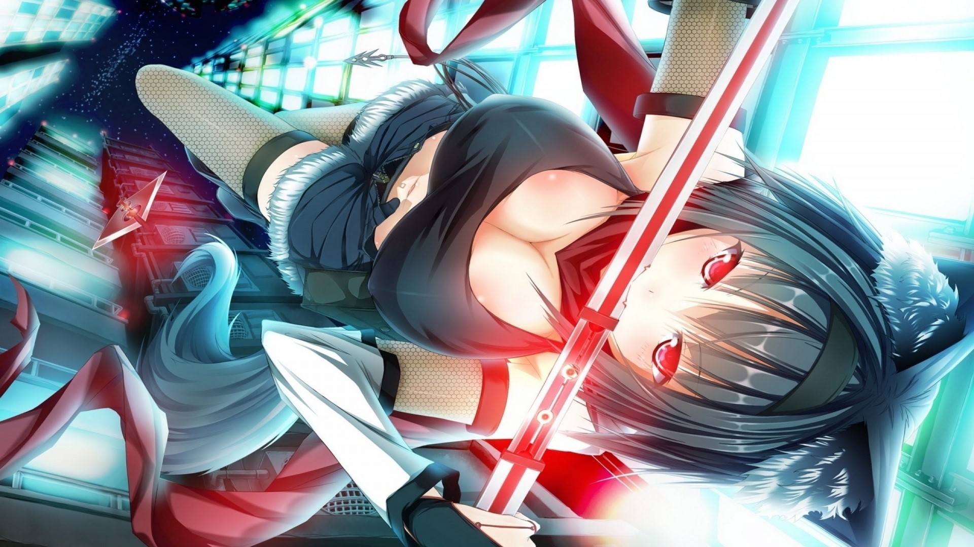Anime Girl with Red Eyes and Sword HD Wallpaper