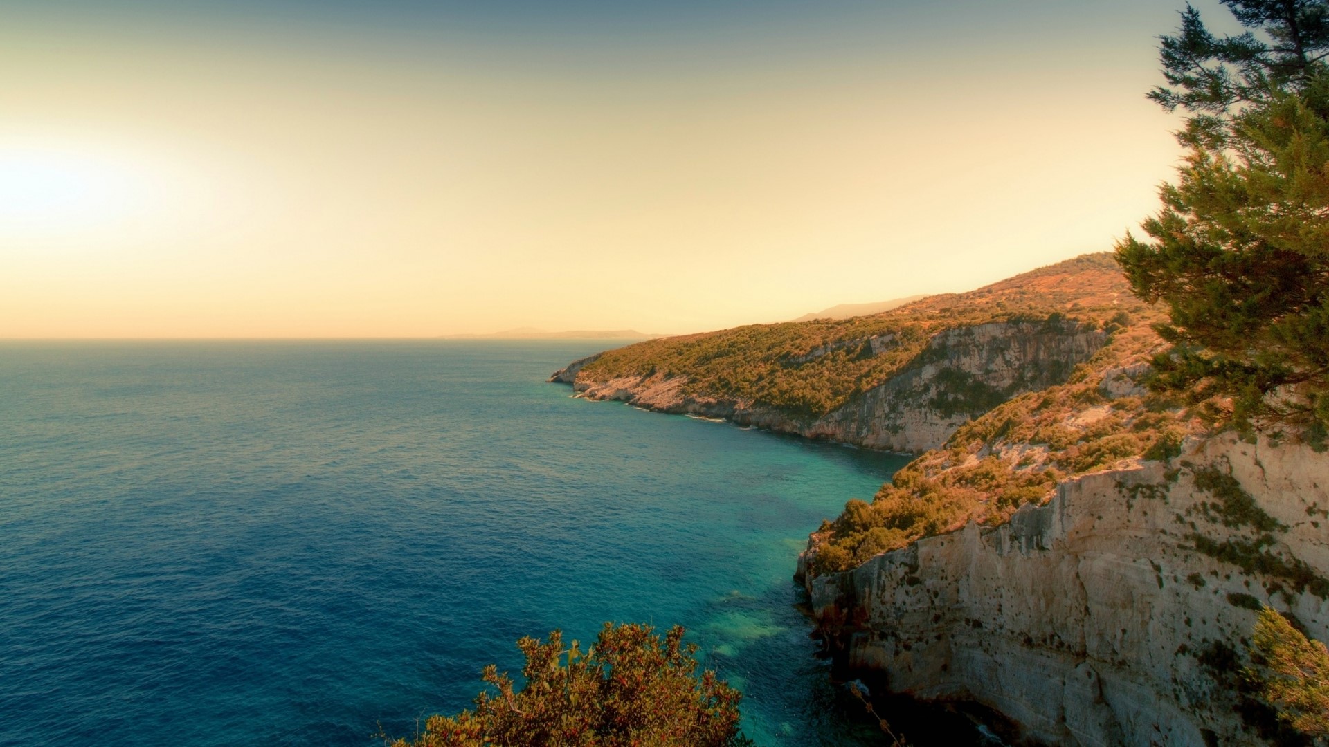 Zakynthos Island Coastline with Ocean and Trees HD Wallpaper