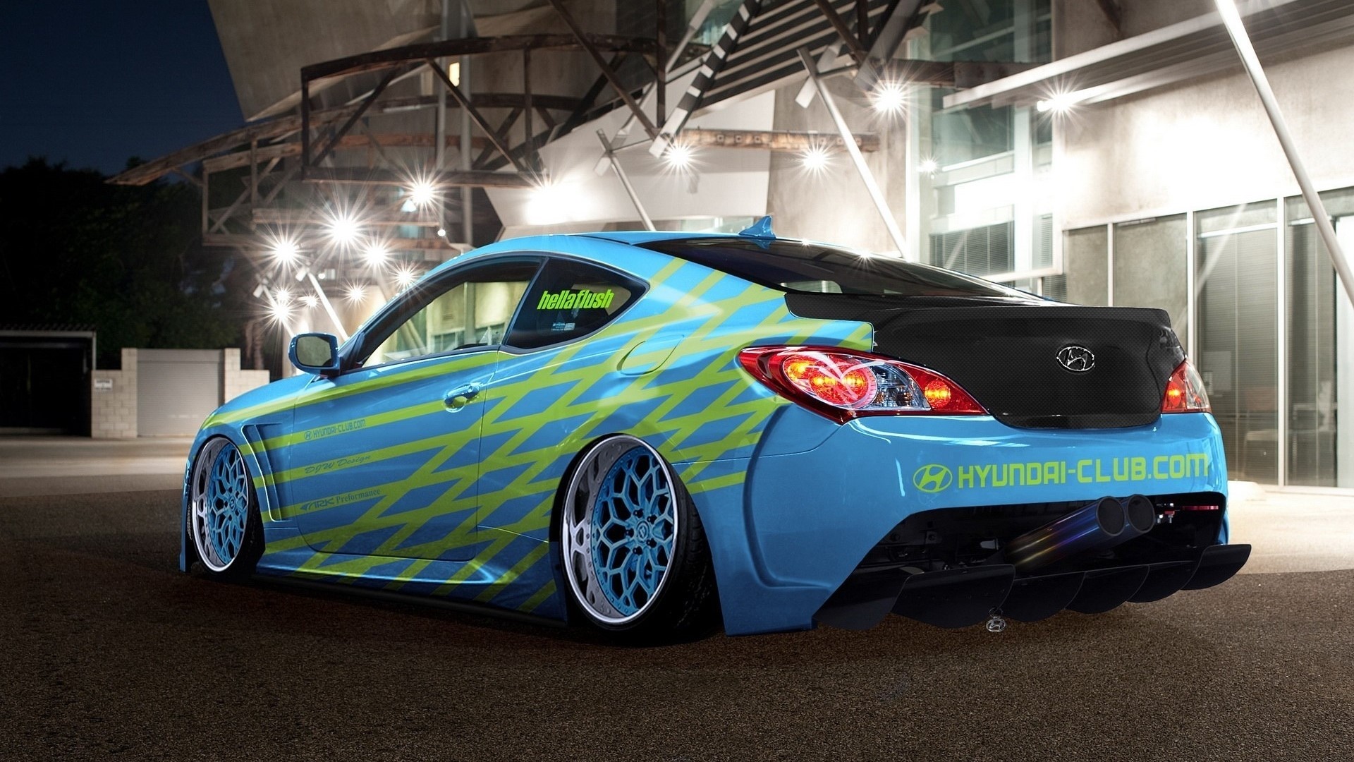 Blue Hyundai Genesis Coupe with custom graphics HD Wallpaper
