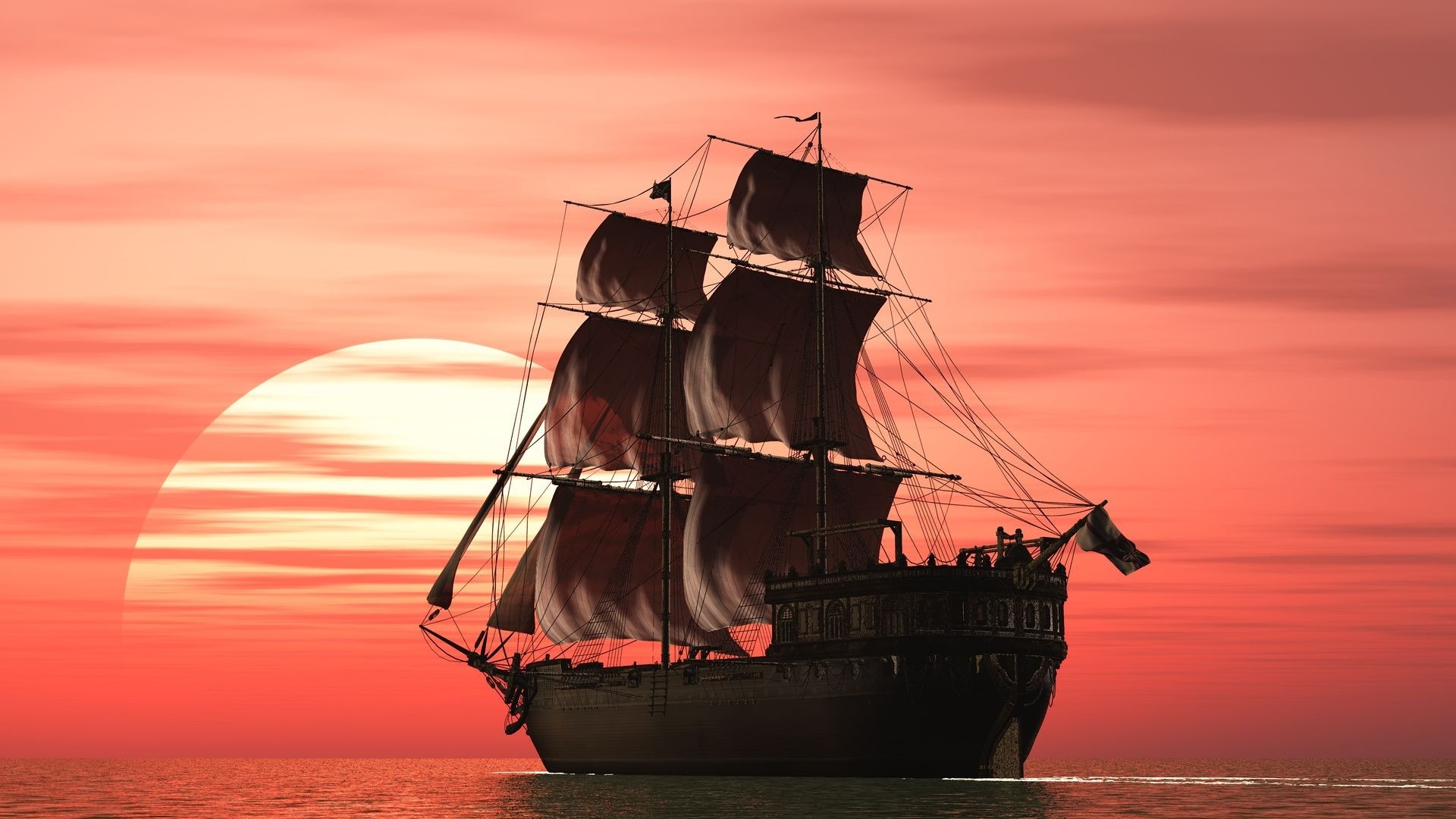 Sailboat sailing on the ocean at sunset HD Wallpaper