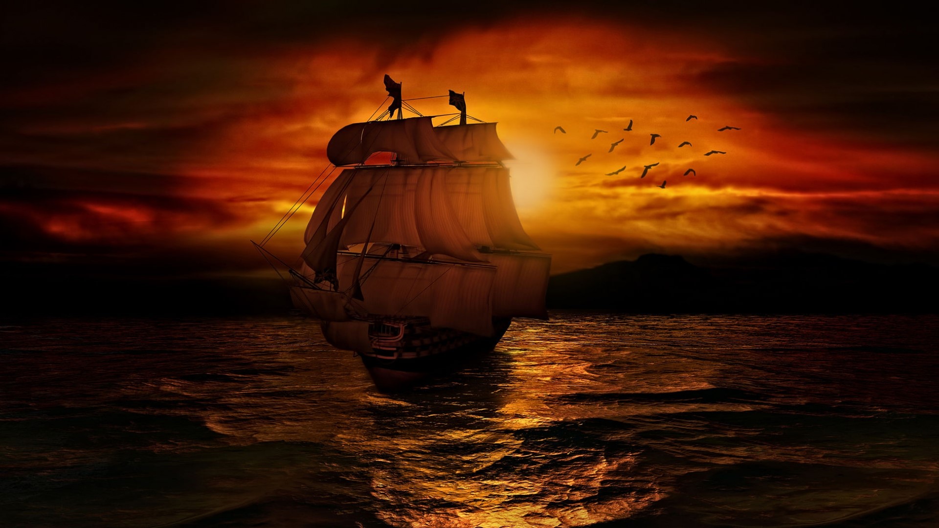 Sailboat on the ocean at sunset HD Wallpaper