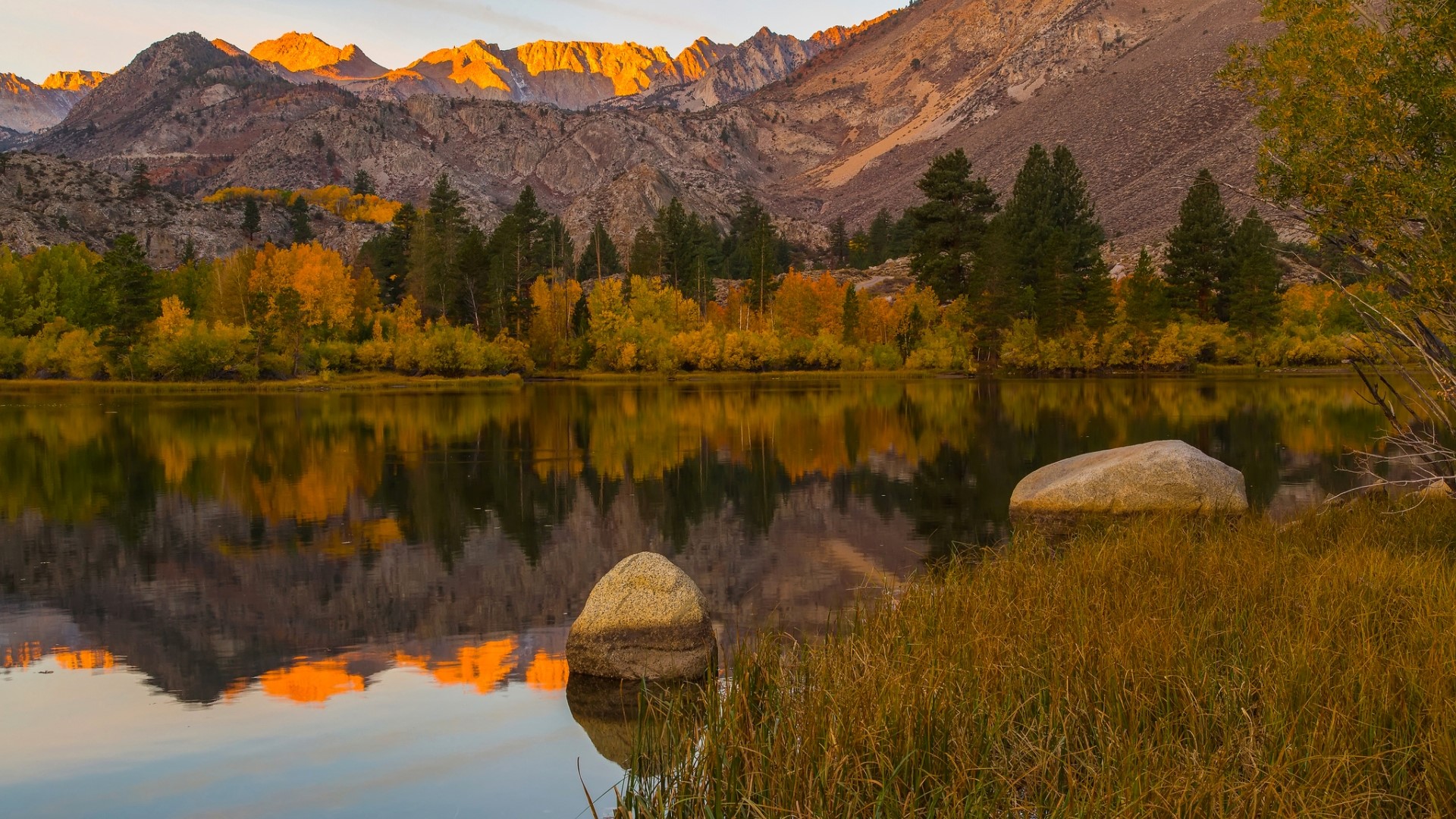 Autumn Mountains Reflected in a Lake HD Wallpaper