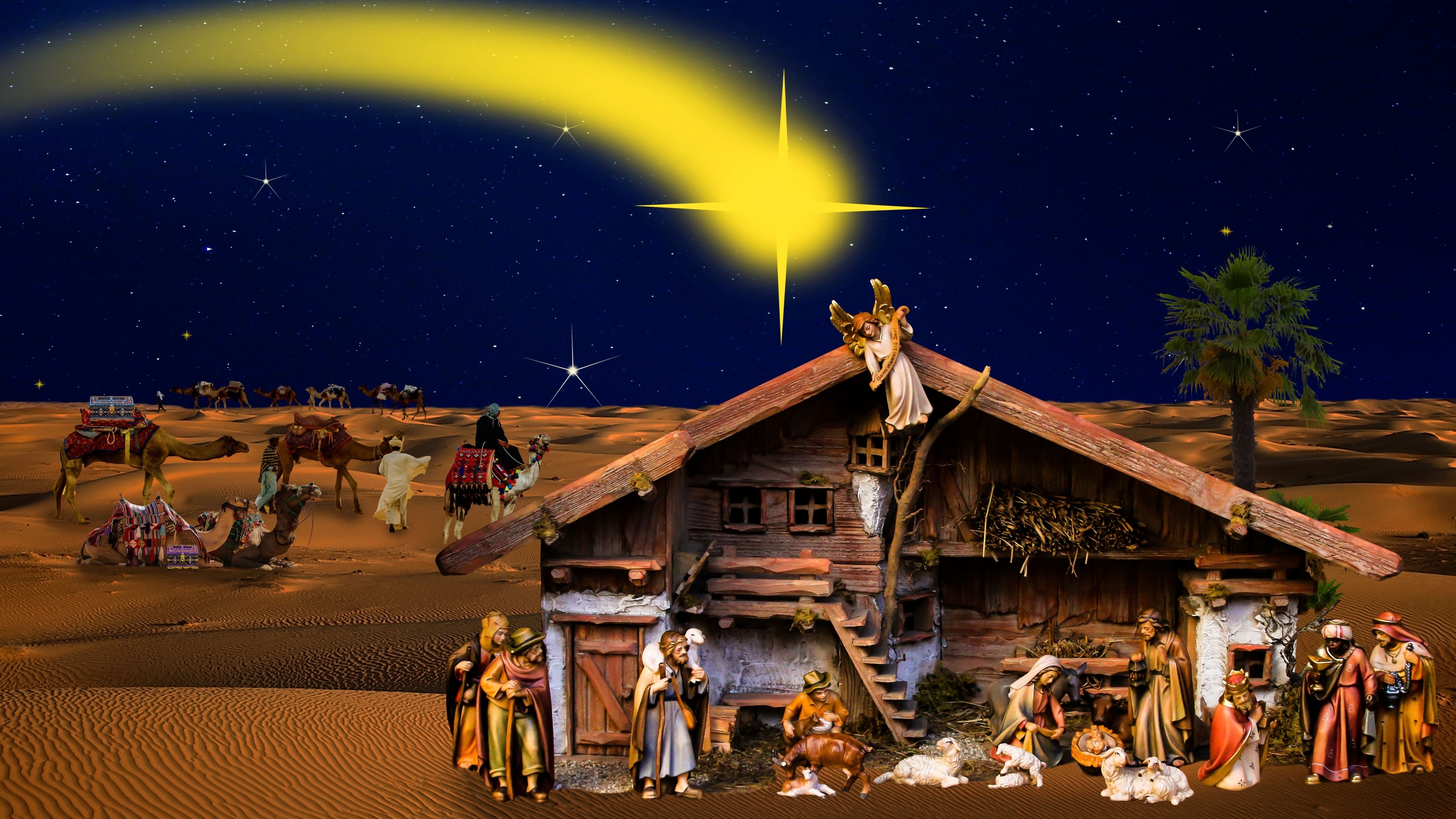 4K Christmas Nativity Scene with Star HD Wallpaper
