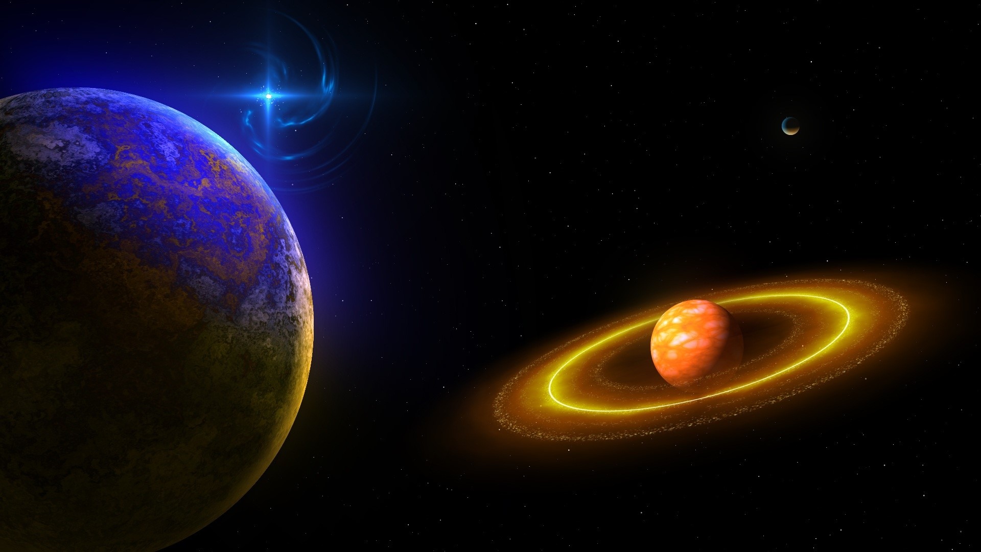Planets and rings in deep space HD Wallpaper