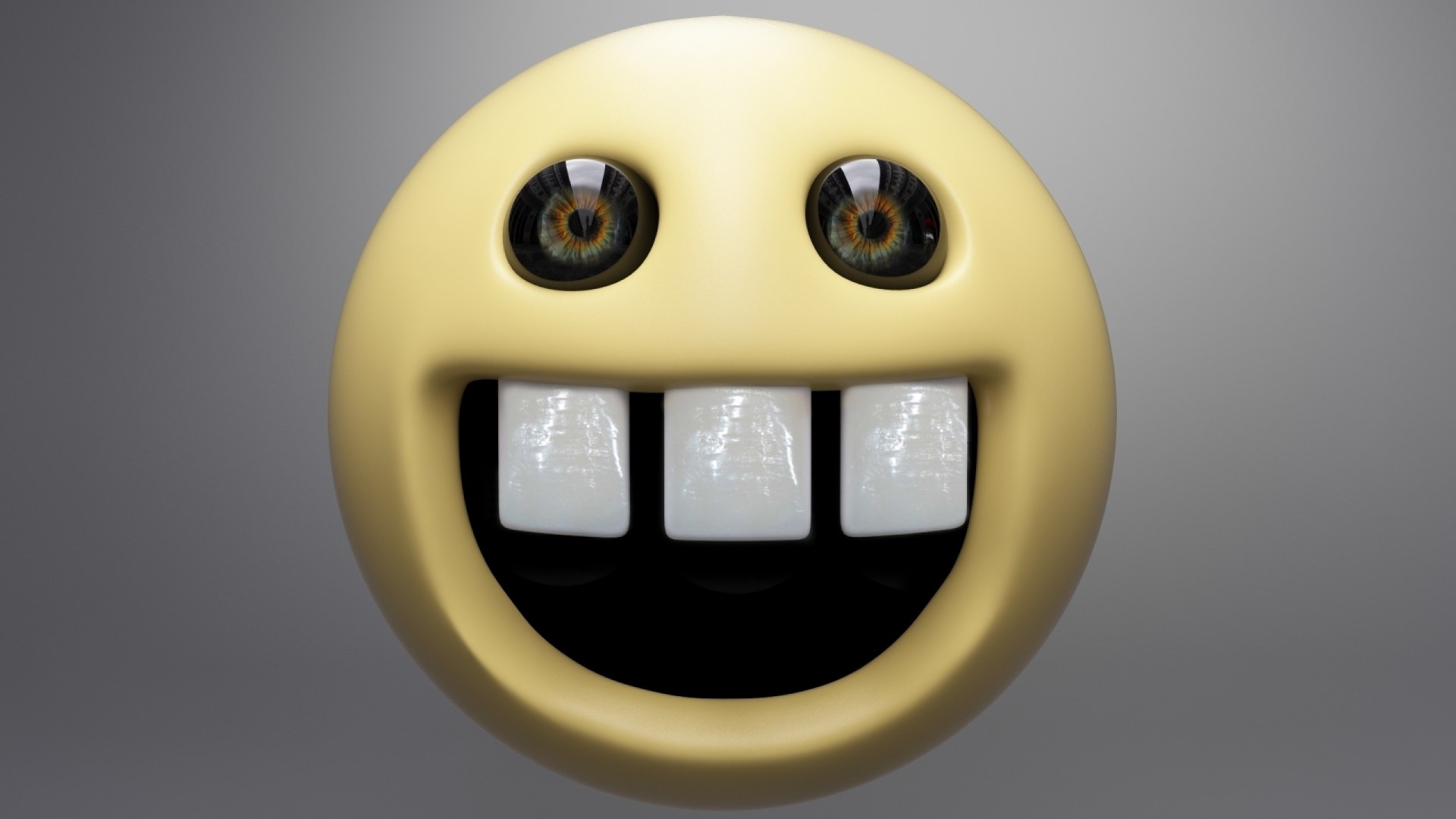 Goofy yellow smiley face with big eyes and teeth HD Wallpaper