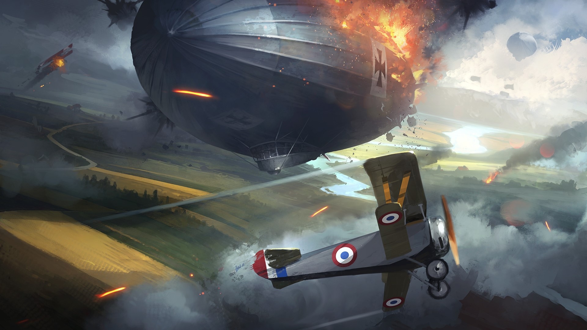 Battlefield 1 Zeppelin and Biplane Combat HD Wallpaper