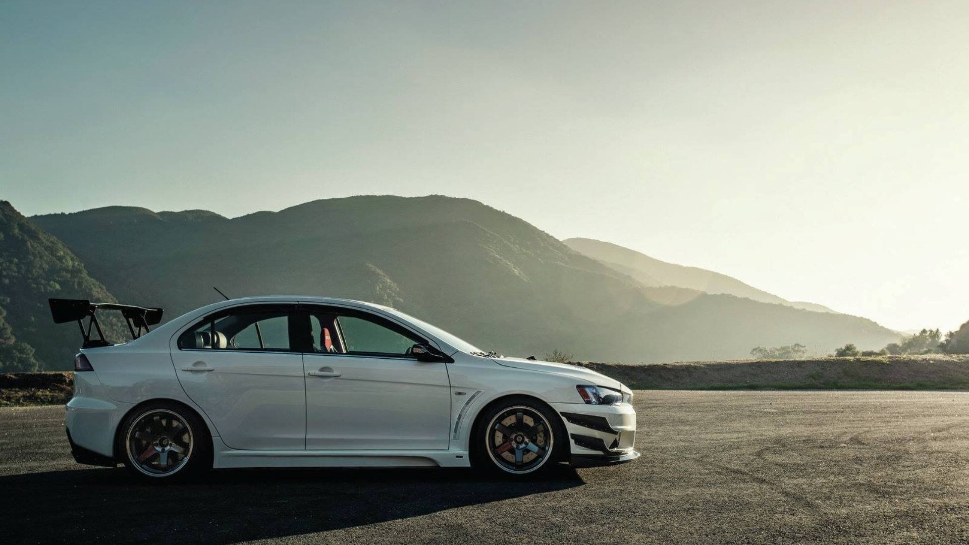 White Mitsubishi Lancer Evolution X with Spoiler HD Wallpaper