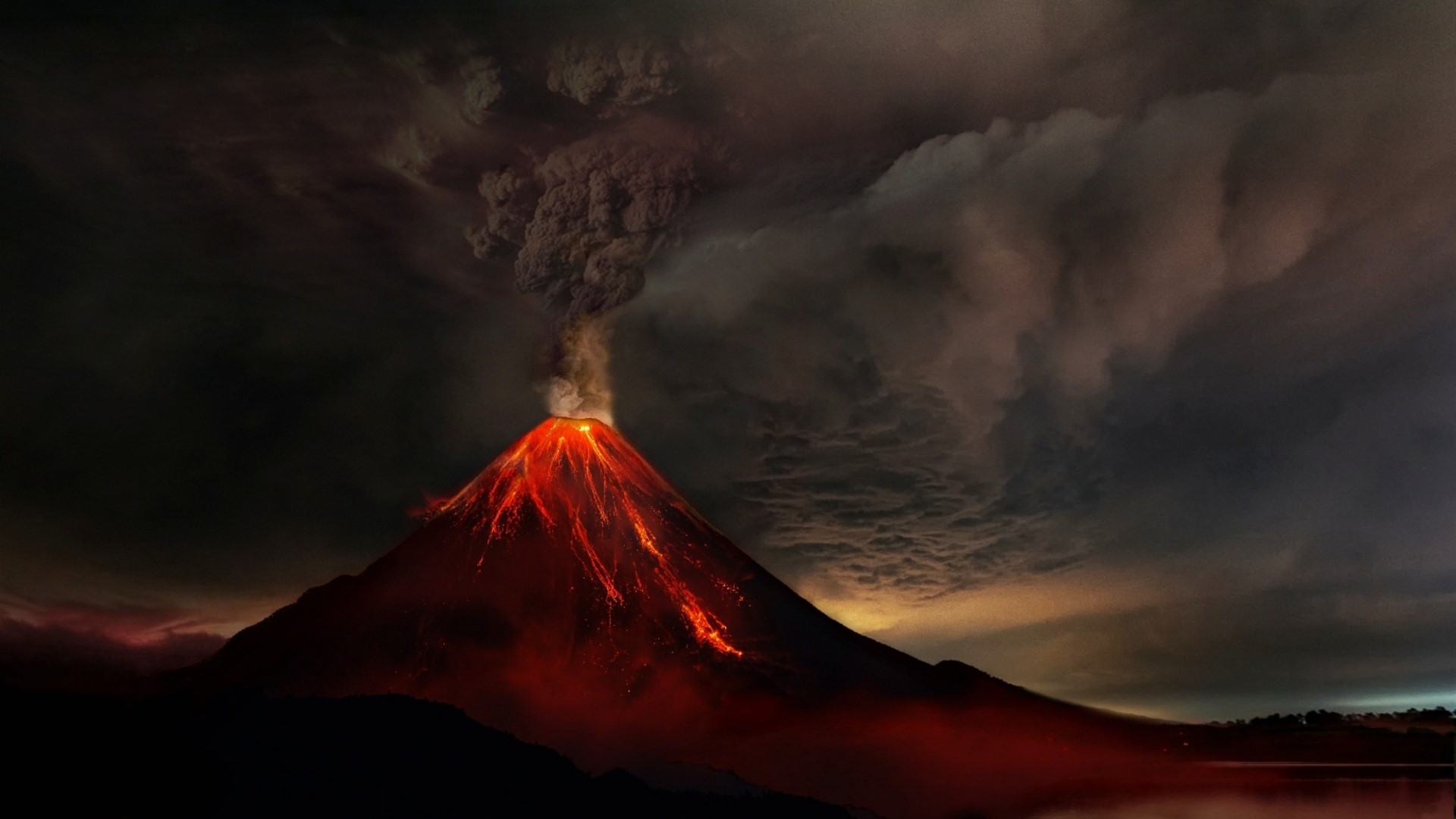 Volcano eruption with lava and smoke HD Wallpaper