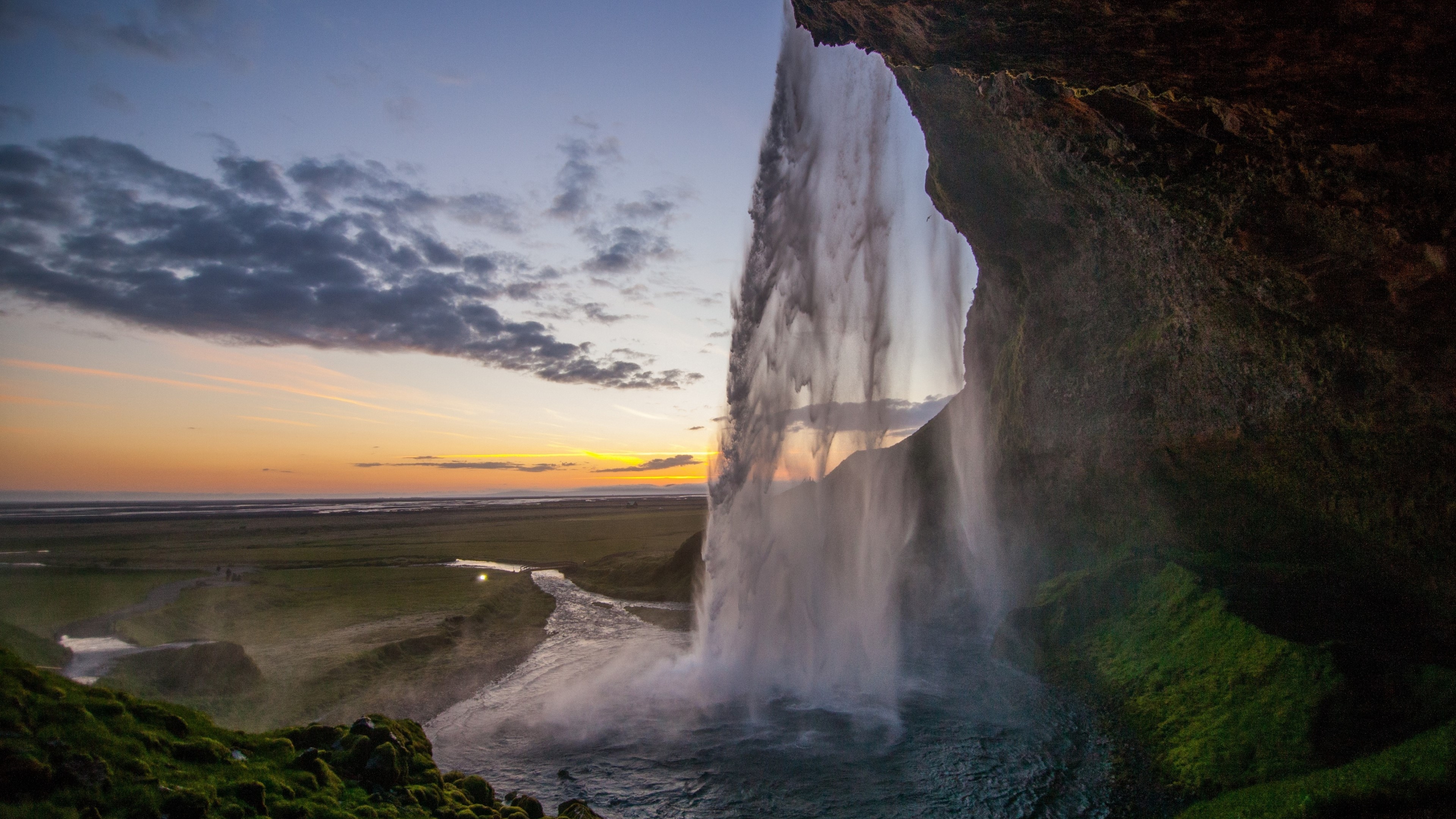 4K Waterfall at Sunset HD Wallpaper